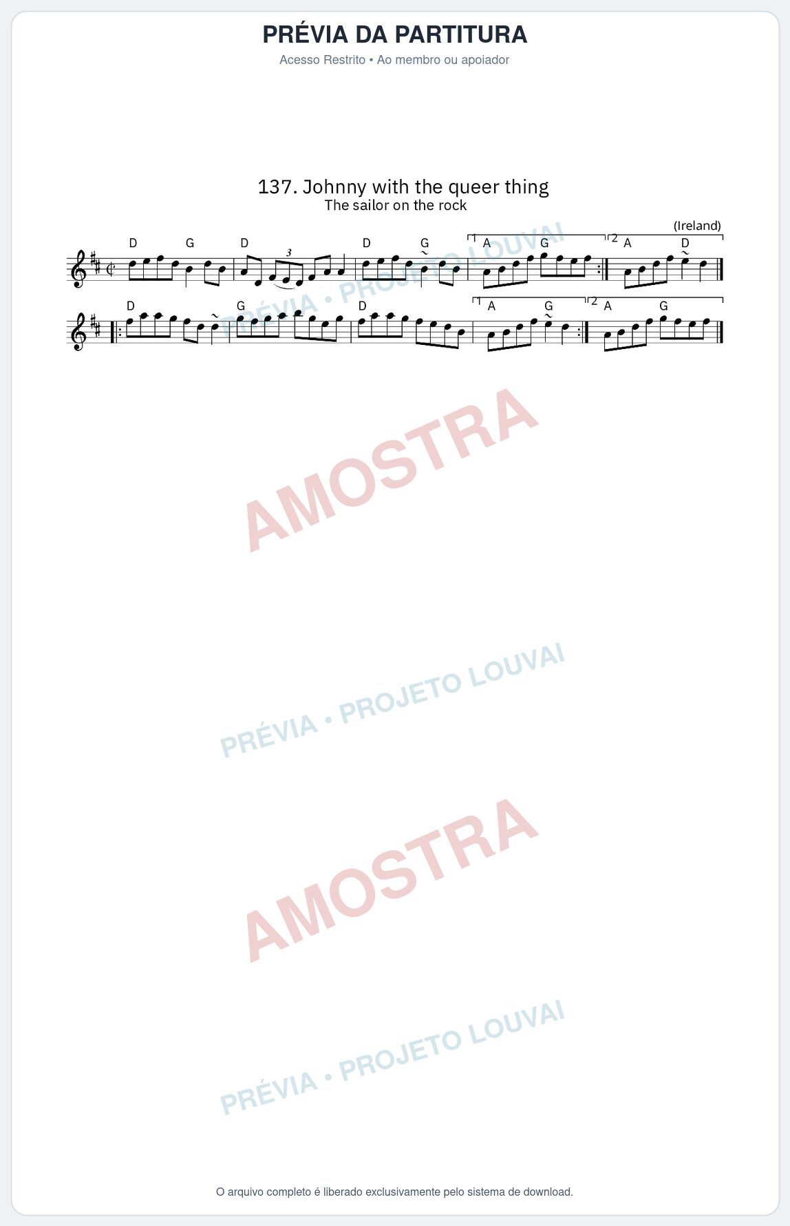Prévia protegida da primeira página da partitura Partitura da música Johnny with the queer thing - King Street Sessions - Tom D