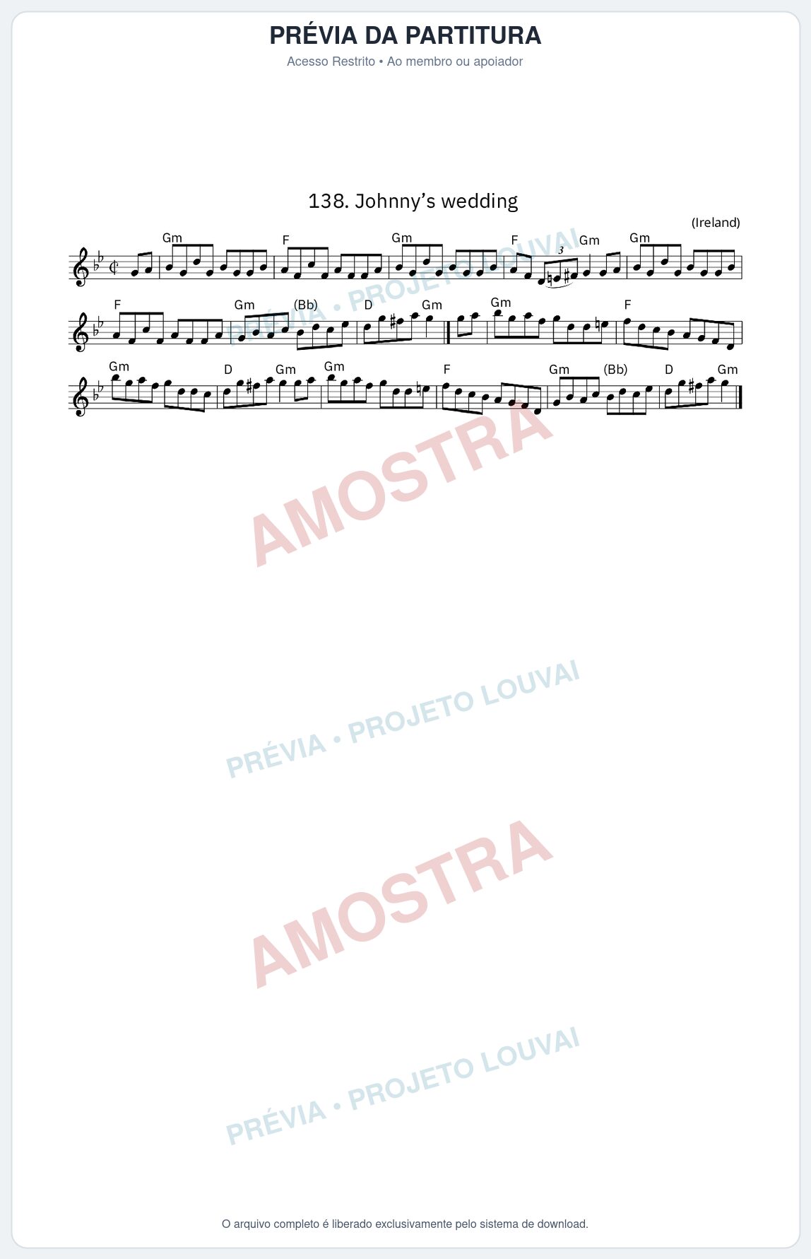 Prévia protegida da primeira página da partitura Partitura da música Johnny’s wedding - King Street Sessions - Tom Gm