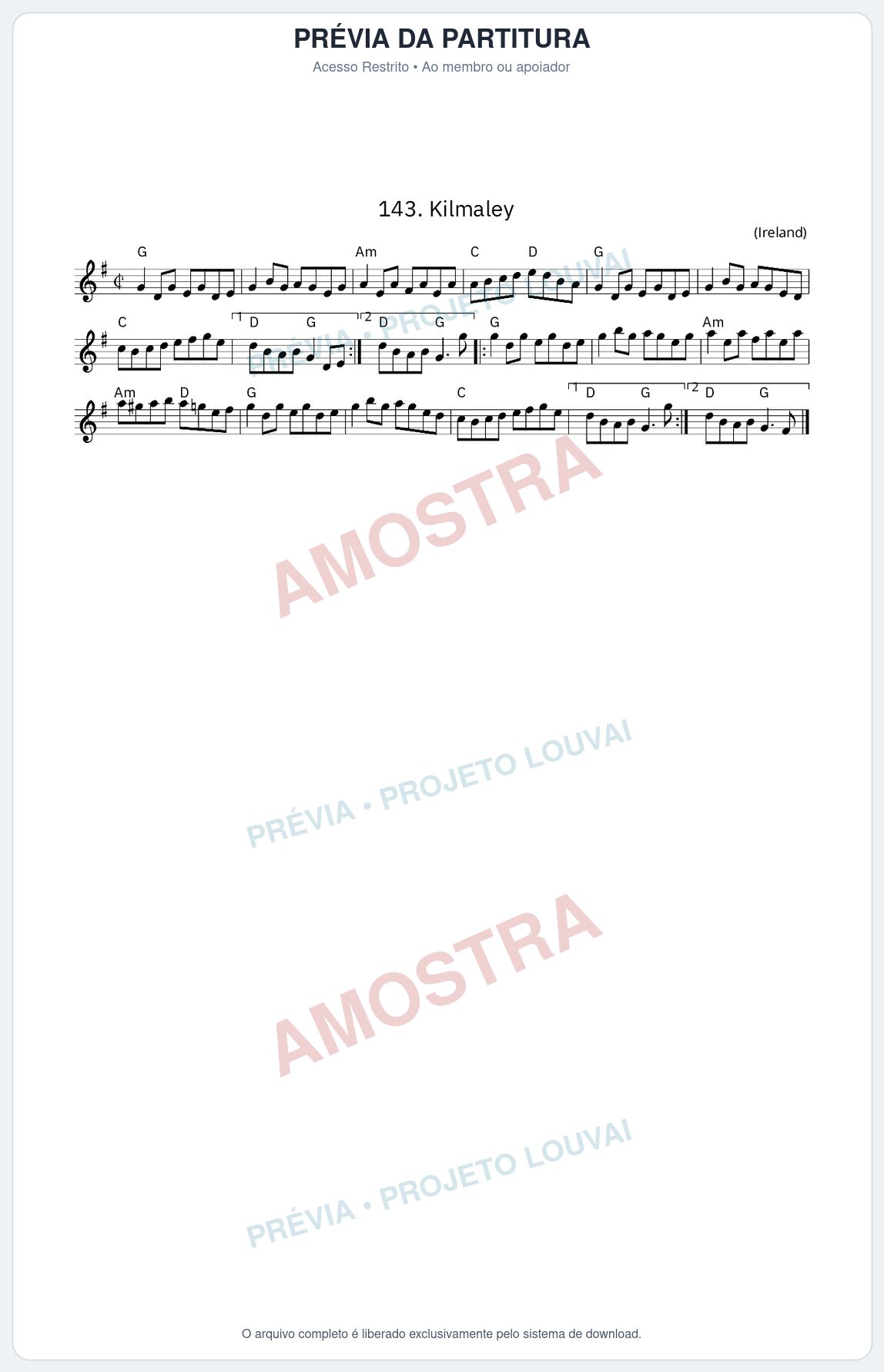 Prévia protegida da primeira página da partitura Partitura da música Kilmaley - King Street Sessions - Tom G
