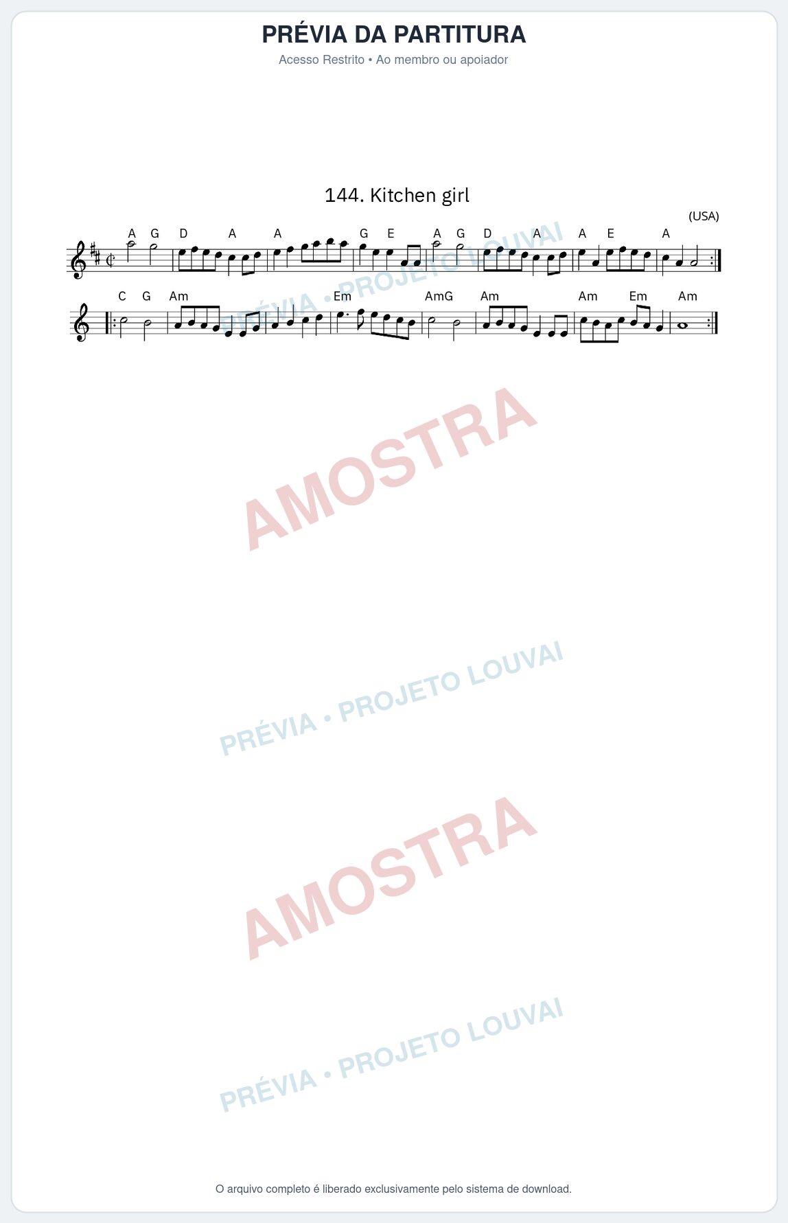 Prévia protegida da primeira página da partitura Partitura da música Kitchen girl - King Street Sessions - Tom A