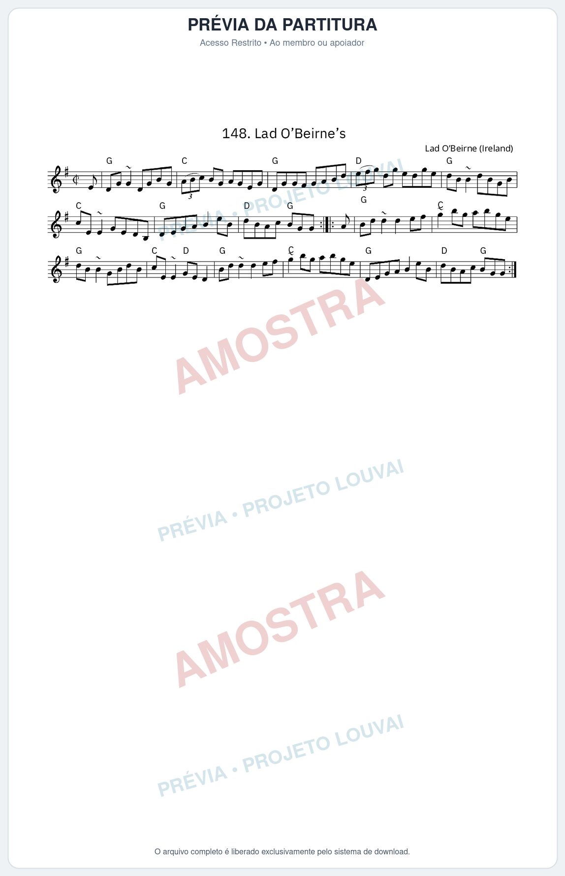 Prévia protegida da primeira página da partitura Partitura da música Lad O’Beirne’s - King Street Sessions - Tom G