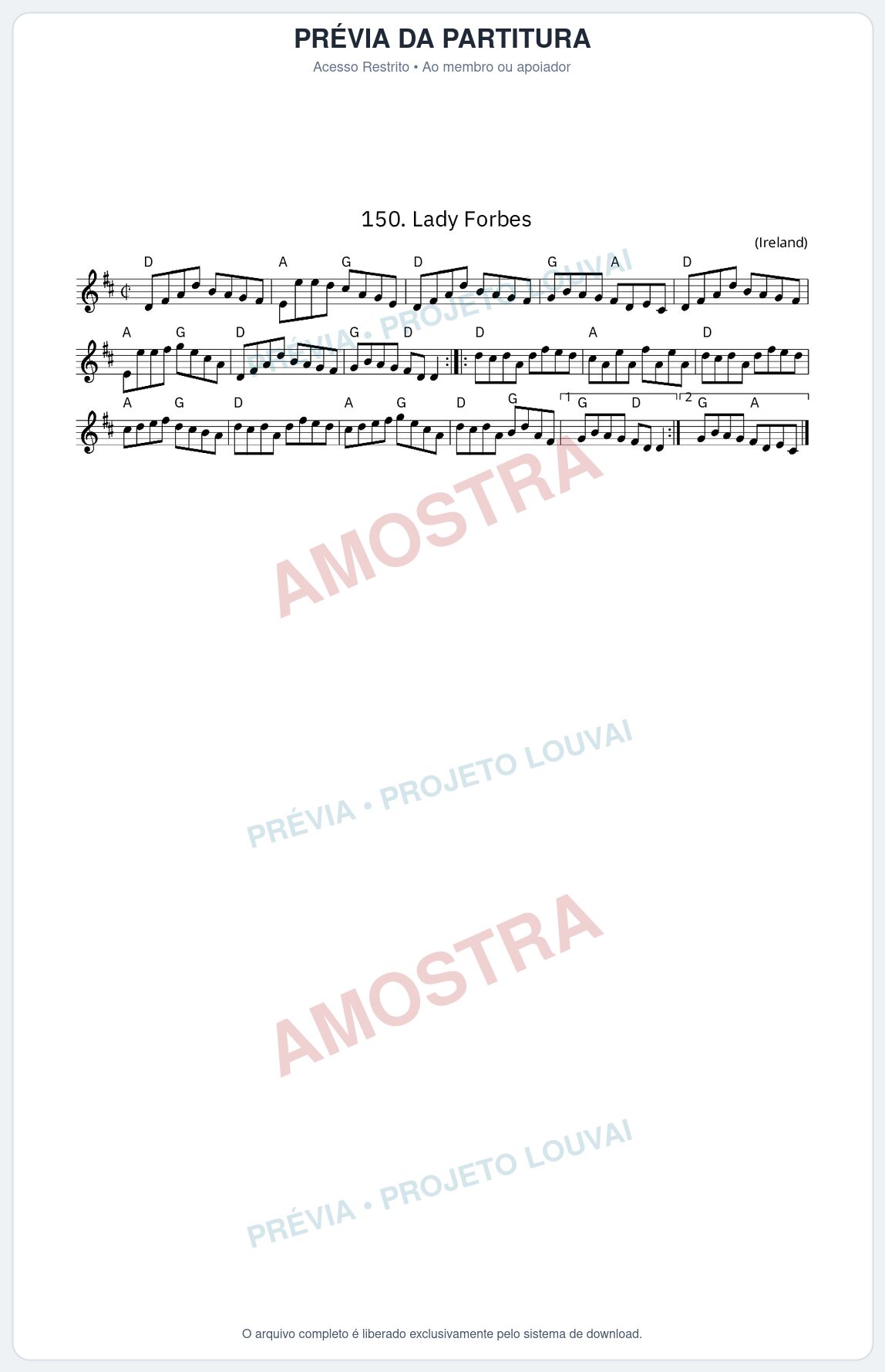 Prévia protegida da primeira página da partitura Partitura da música Lady Forbes - King Street Sessions - Tom D