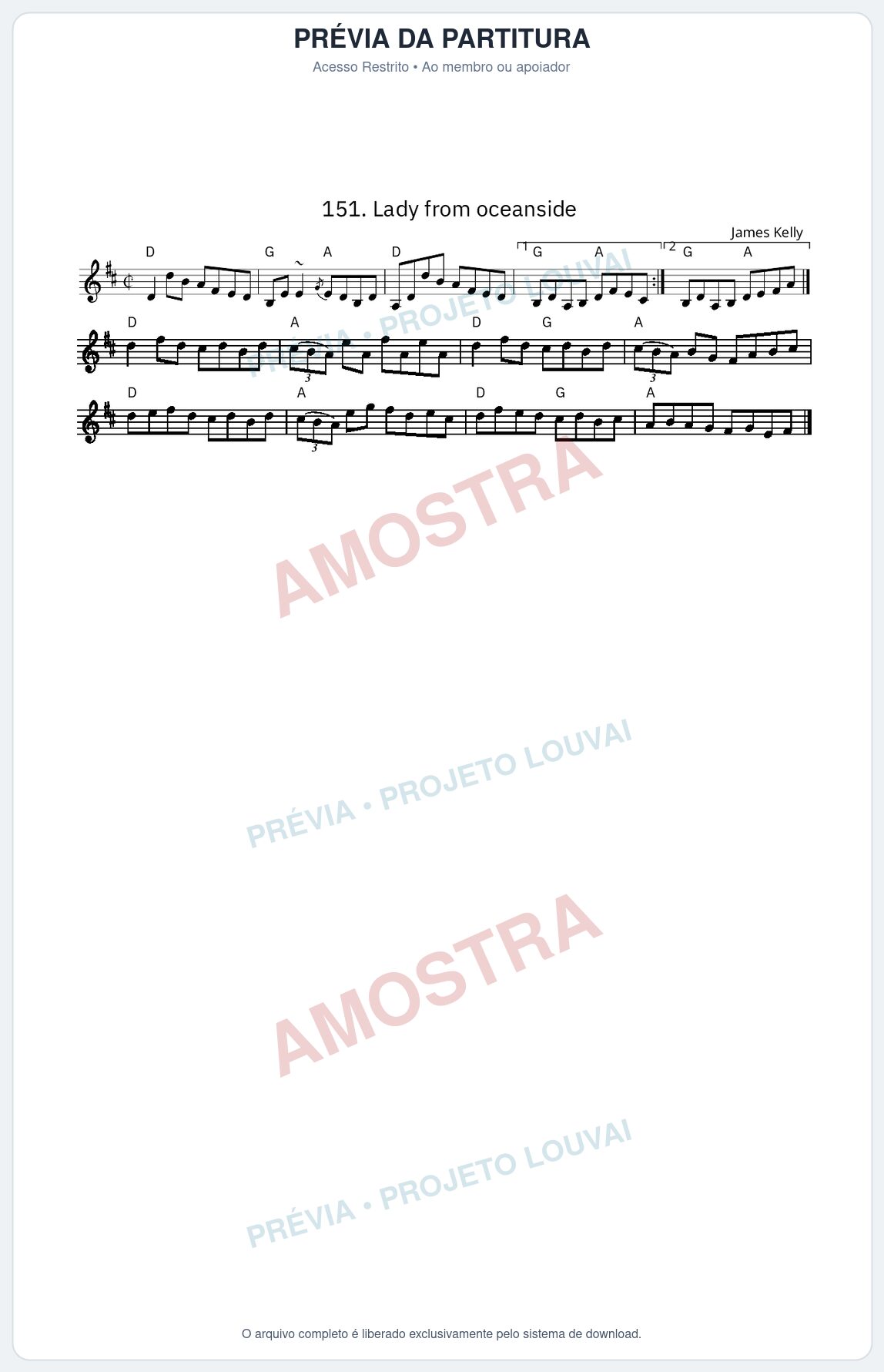 Prévia protegida da primeira página da partitura Partitura da música Lady from oceanside - King Street Sessions - Tom D