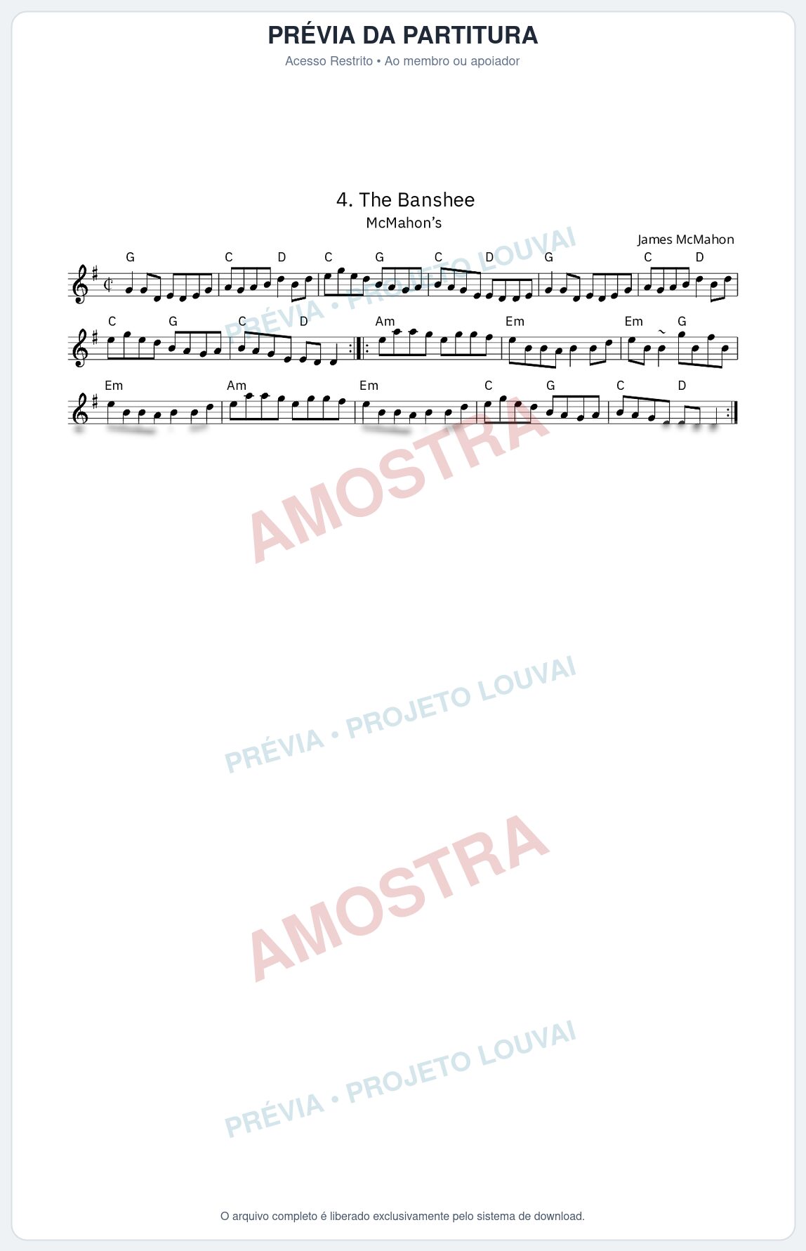 Prévia protegida da primeira página da partitura Partitura da música The Banshee (McMahon's) - King Street Sessions - Tom G
