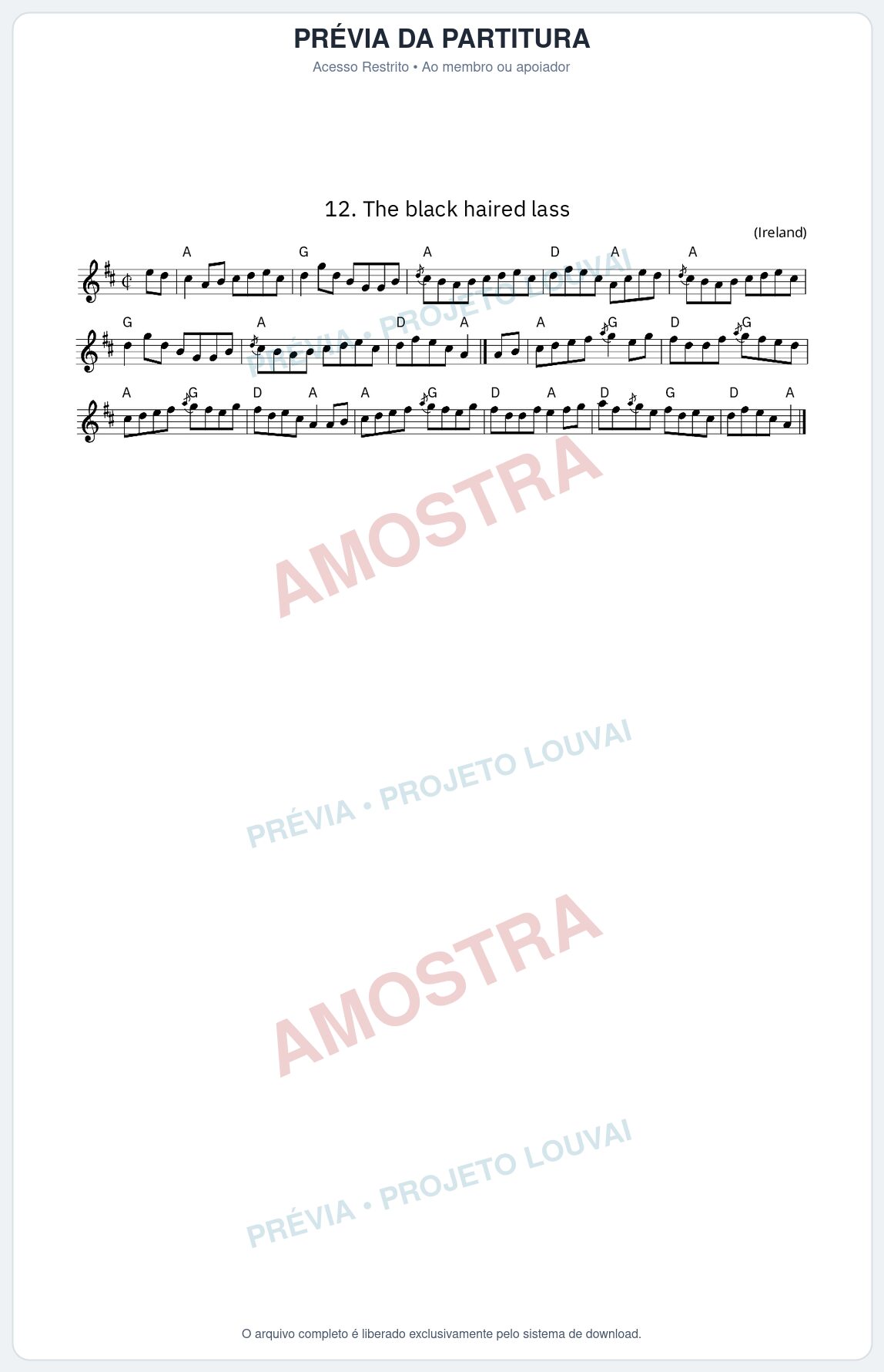 Prévia protegida da primeira página da partitura Partitura da música The black haired lass - King Street Sessions - Tom D
