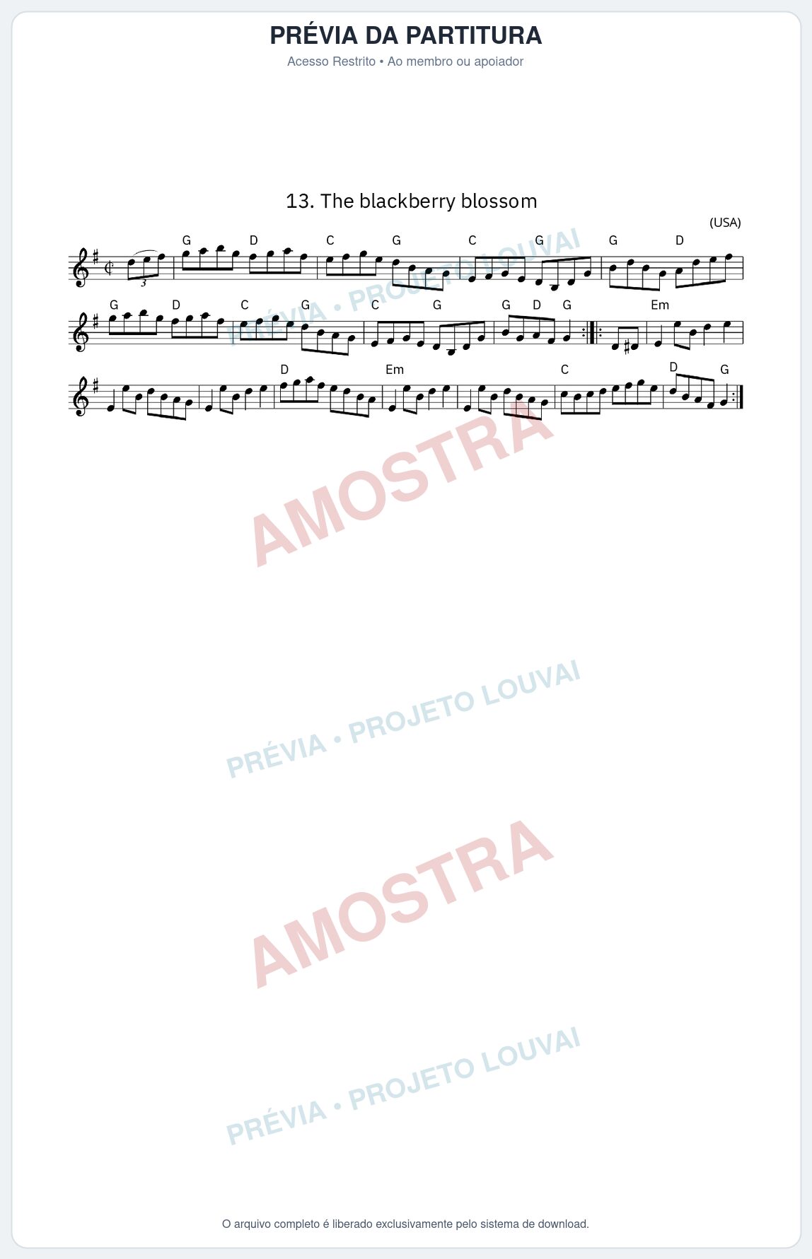 Prévia protegida da primeira página da partitura Partitura da música The blackberry blossom - King Street Sessions - Tom G