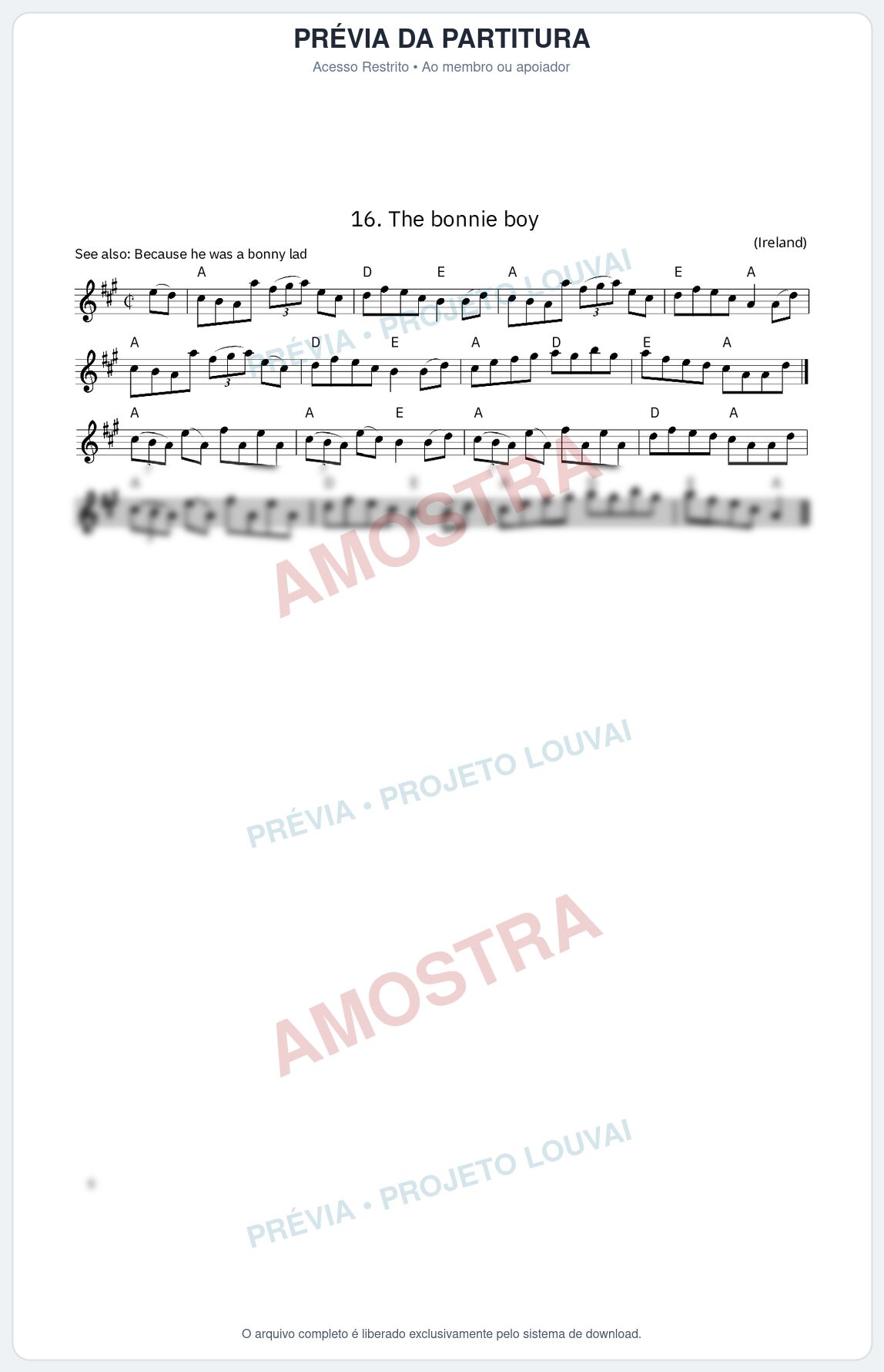 Prévia protegida da primeira página da partitura Partitura da música The bonnie boy - King Street Sessions - Tom A