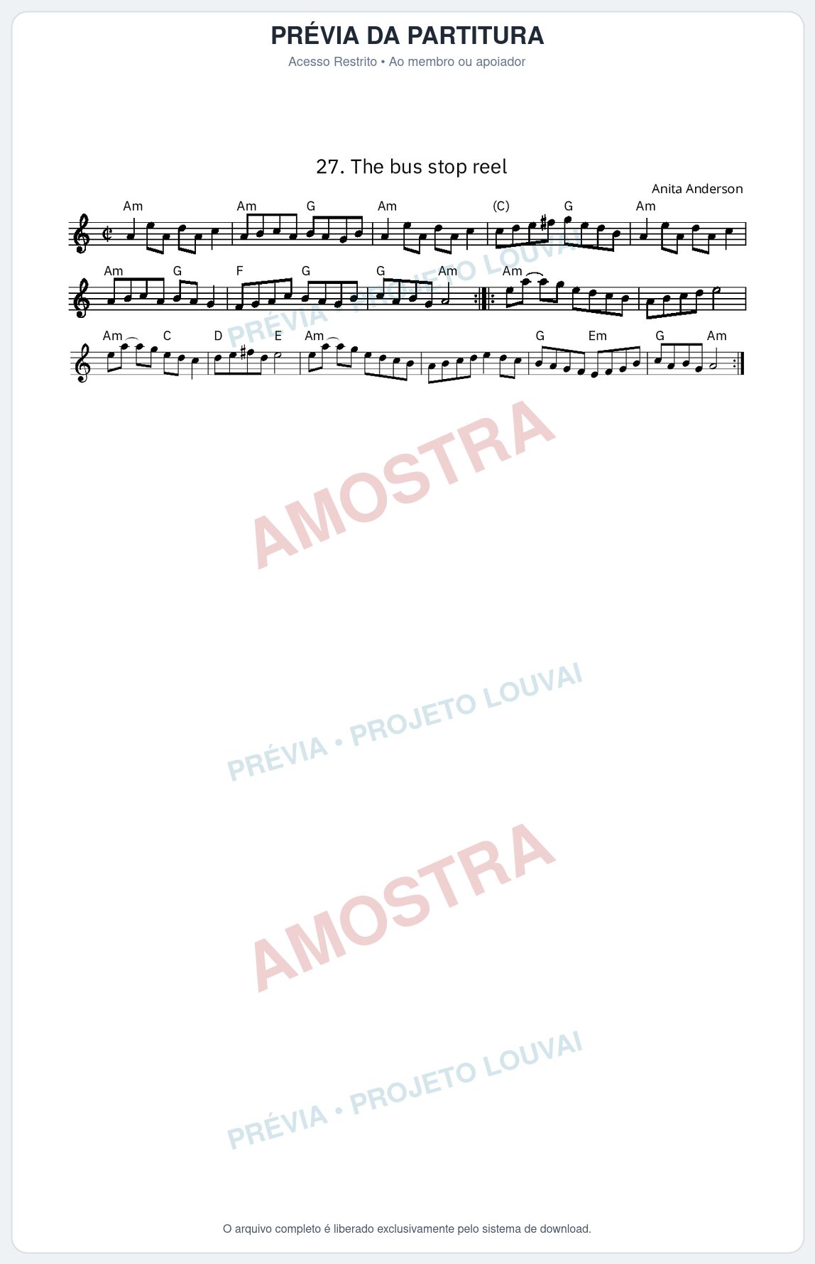 Prévia protegida da primeira página da partitura Partitura da música The bus stop reel - King Street Sessions - Tom Am