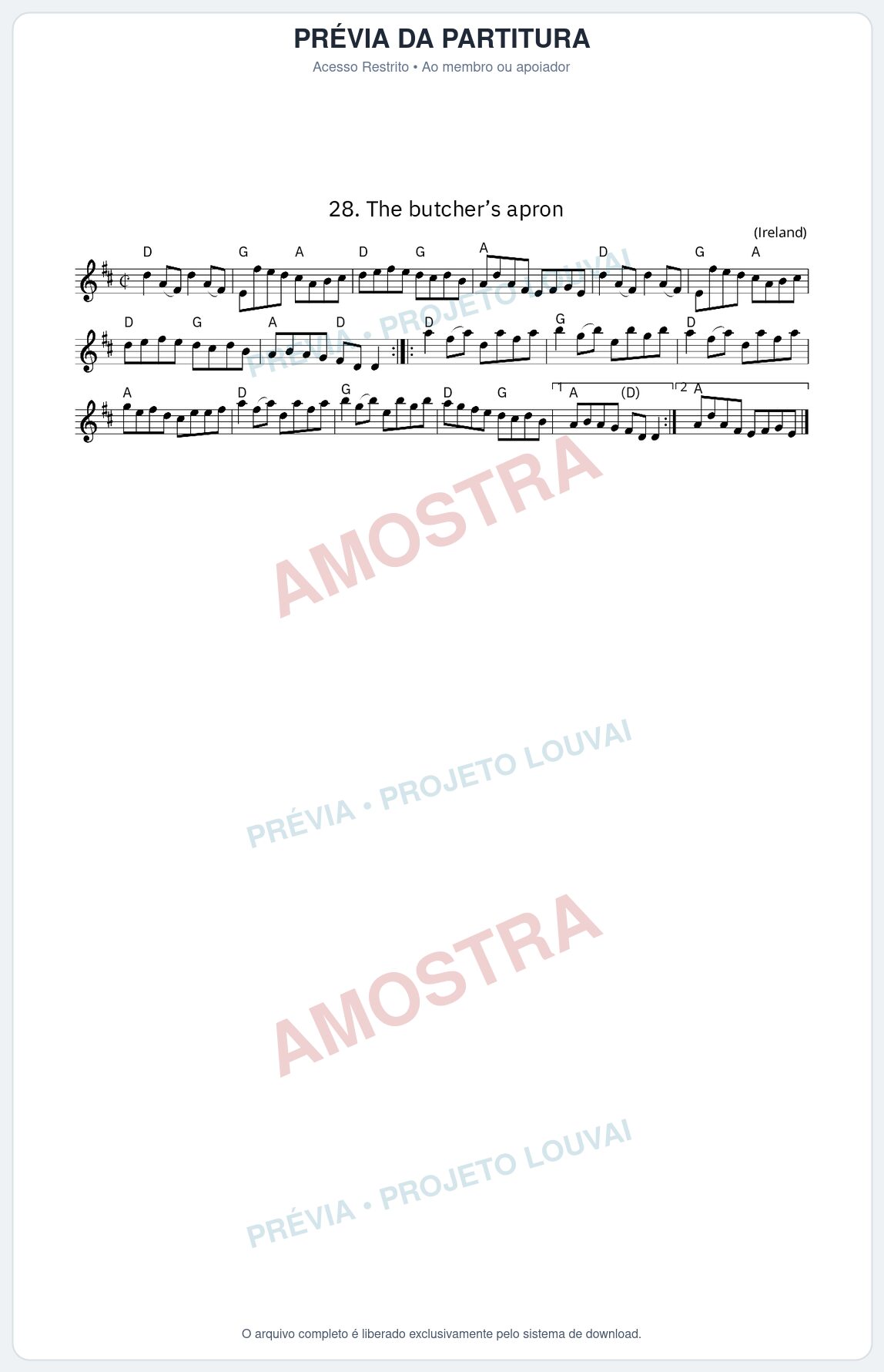 Prévia protegida da primeira página da partitura Partitura da música The butcher’s apron - King Street Sessions - Tom D