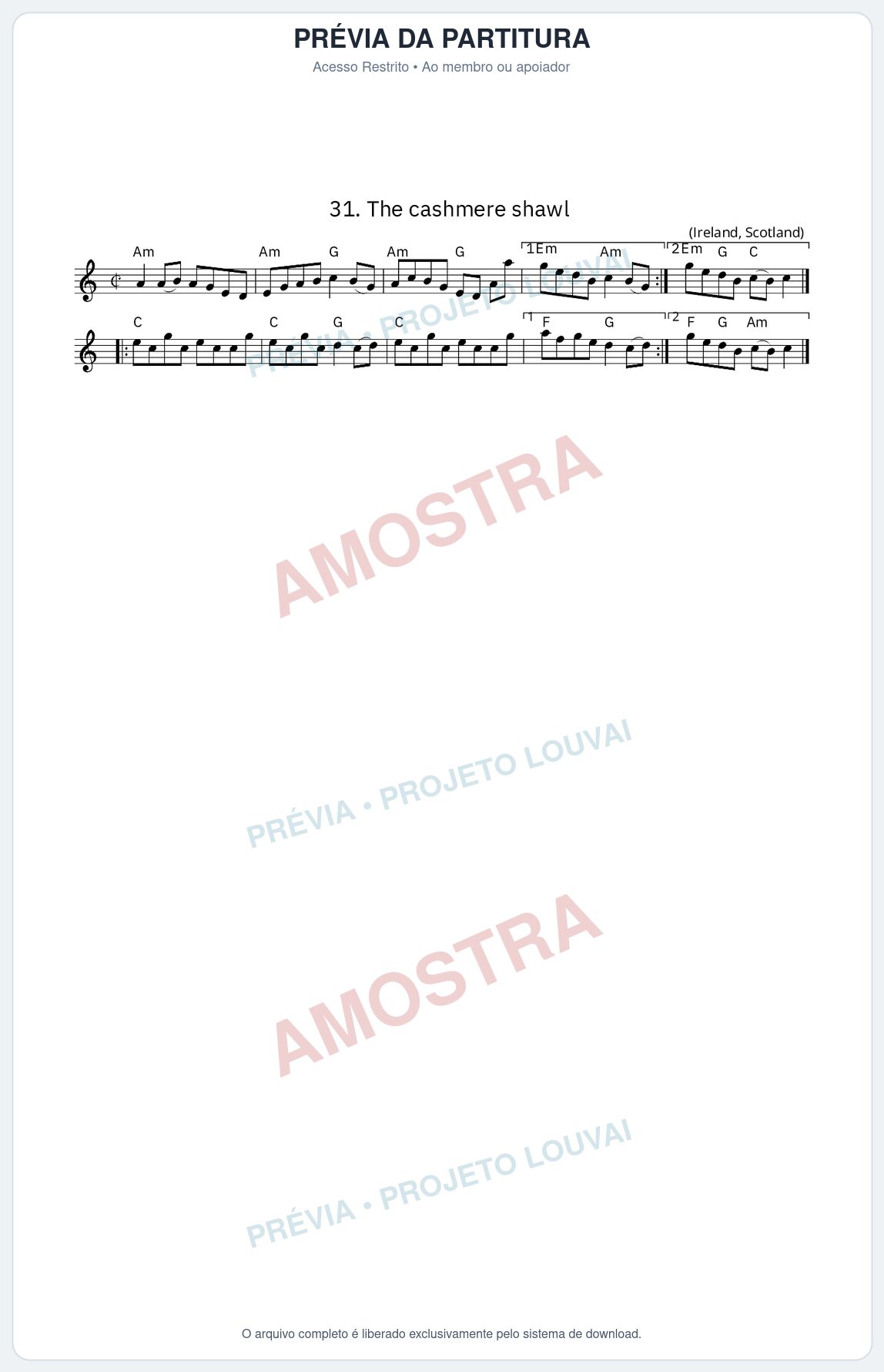 Prévia protegida da primeira página da partitura Partitura da música The cashmere shawl - King Street Sessions - Tom Am