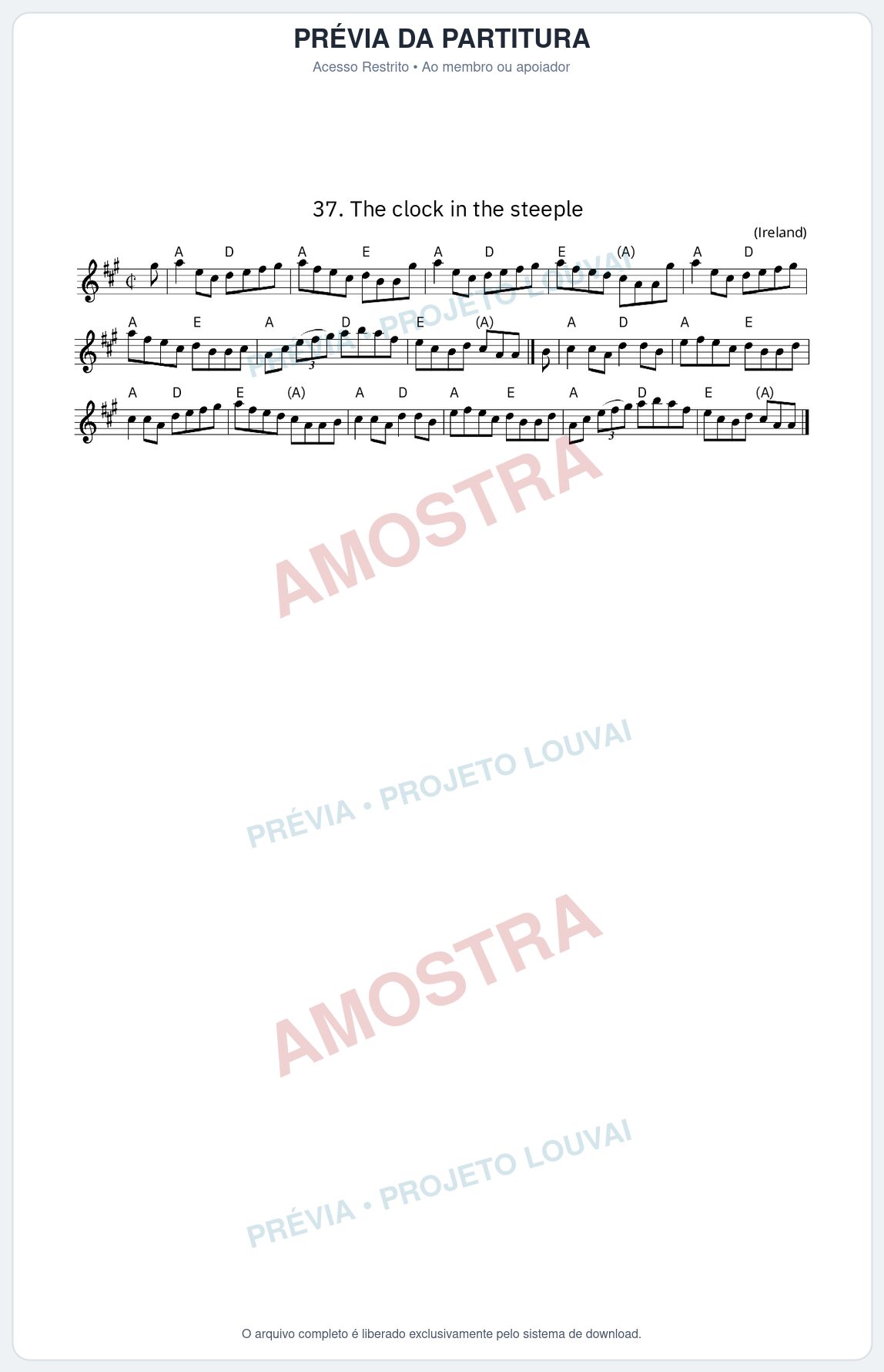 Prévia protegida da primeira página da partitura Partitura da música The clock in the steeple - King Street Sessions - Tom A