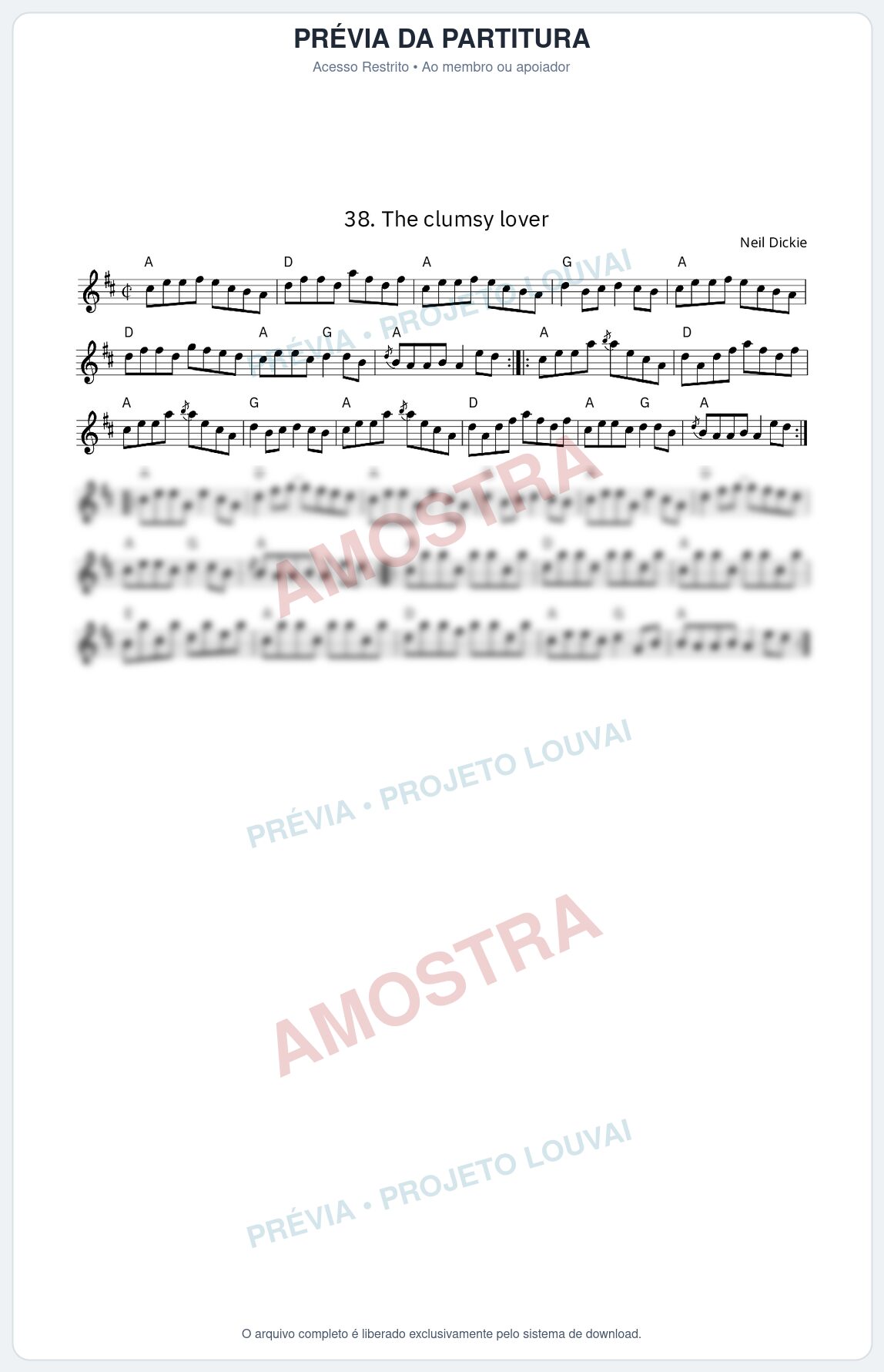 Prévia protegida da primeira página da partitura Partitura da música The clumsy lover - King Street Sessions - Tom D