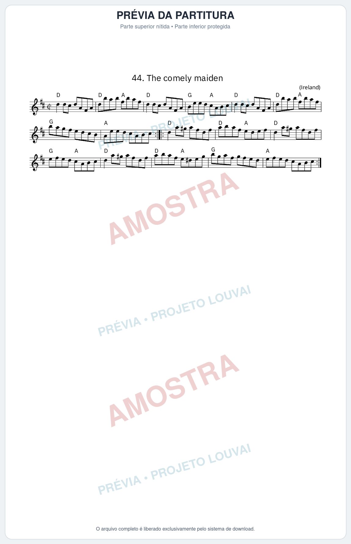 Prévia protegida da primeira página da partitura Partitura da música The comely maiden - King Street Sessions - Tom D