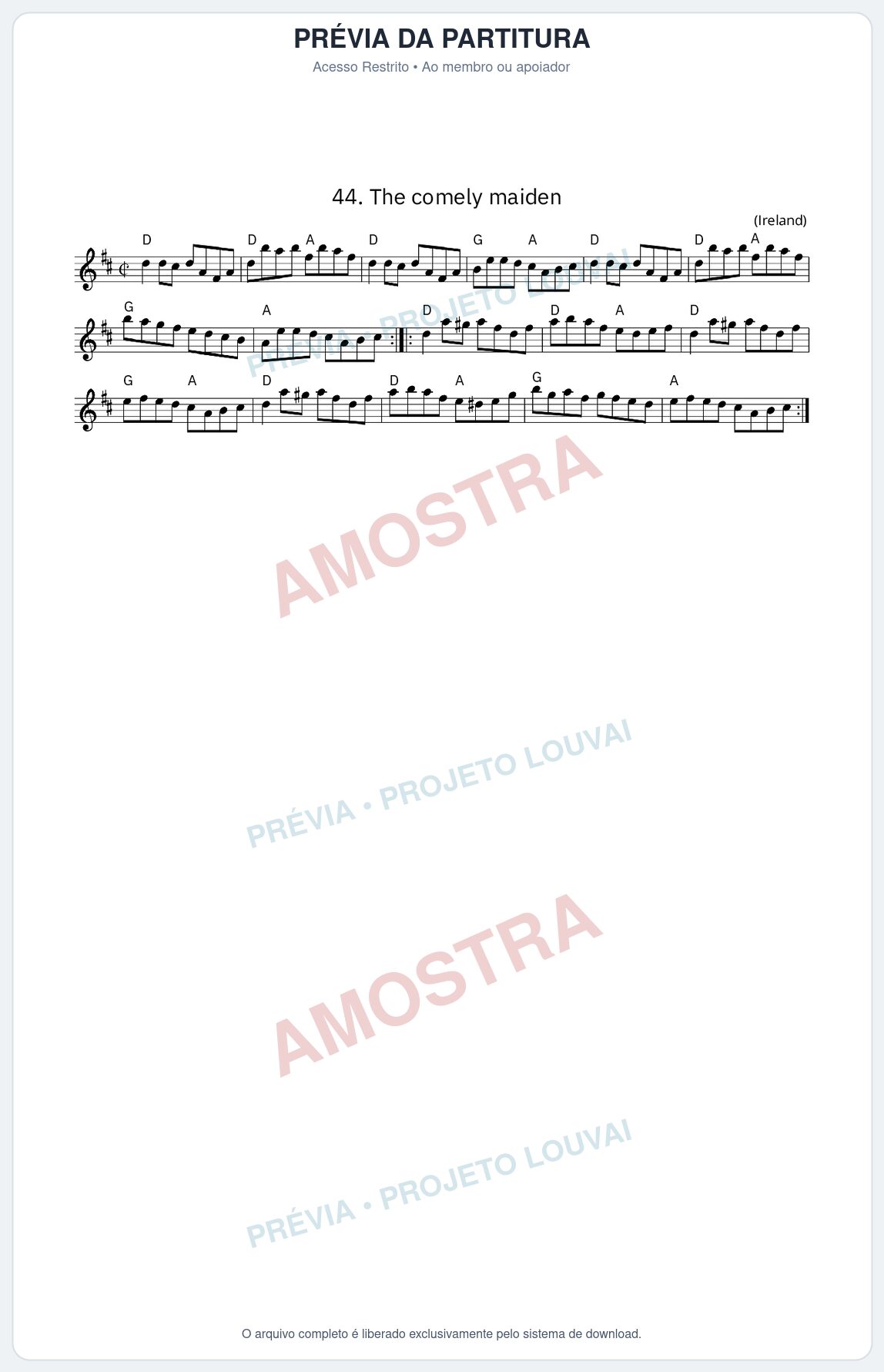 Prévia protegida da primeira página da partitura Partitura da música The comely maiden - King Street Sessions - Tom D