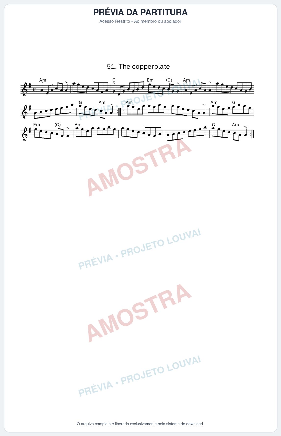 Prévia protegida da primeira página da partitura Partitura da música The copperplate - King Street Sessions - Tom Am