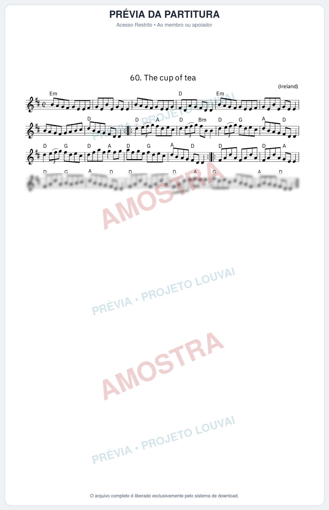 Prévia protegida da primeira página da partitura Partitura da música The cup of tea - King Street Sessions - Tom D