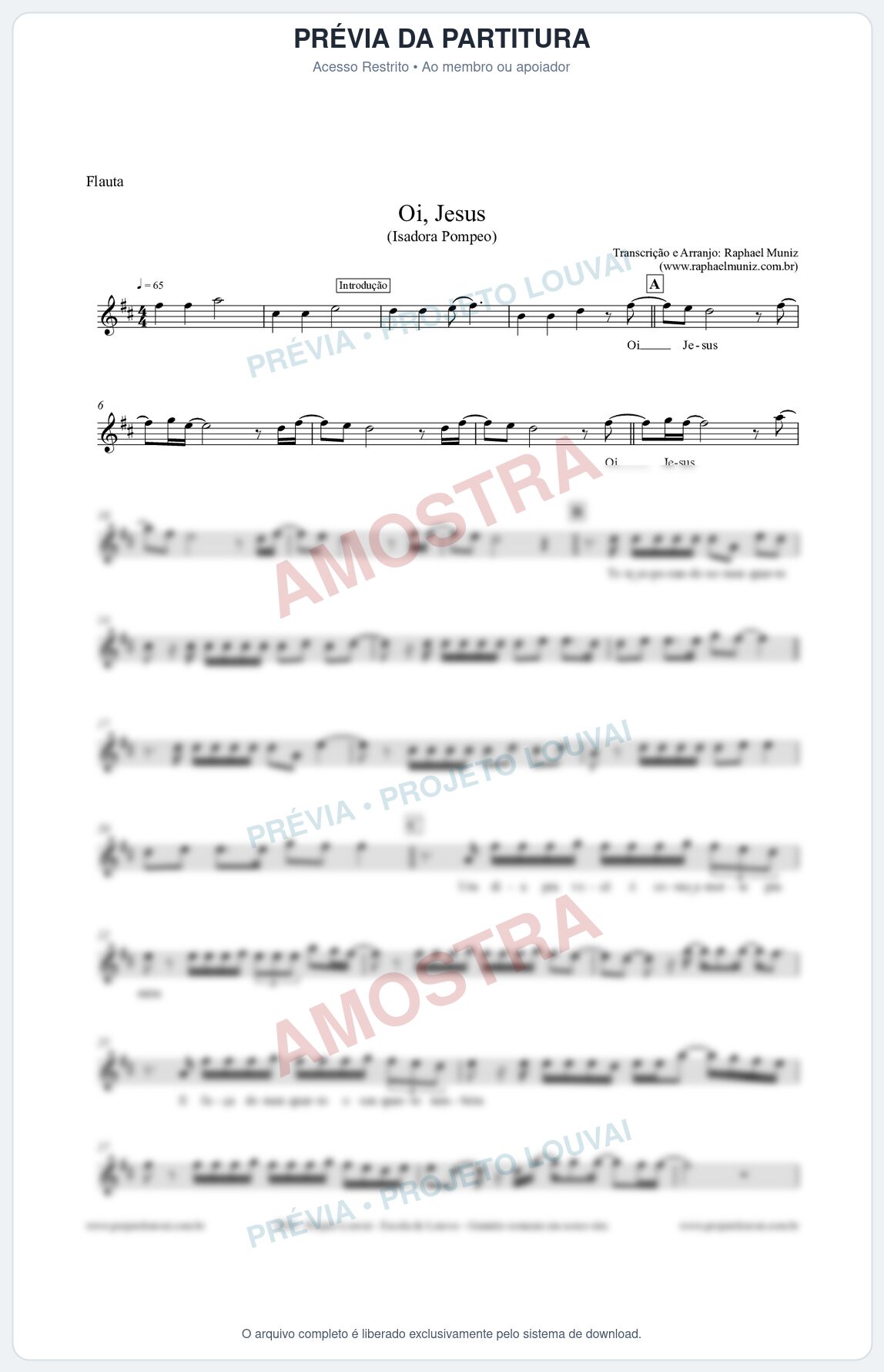 Prévia protegida da primeira página da partitura Partitura para Flauta Transversal - Oi Jesus - Isadora Pompeo