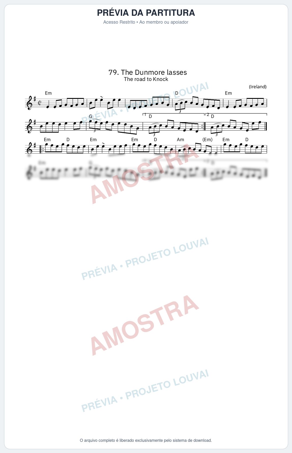 Prévia protegida da primeira página da partitura Partitura da música The Dunmore lasses - King Street Sessions - Tom Em