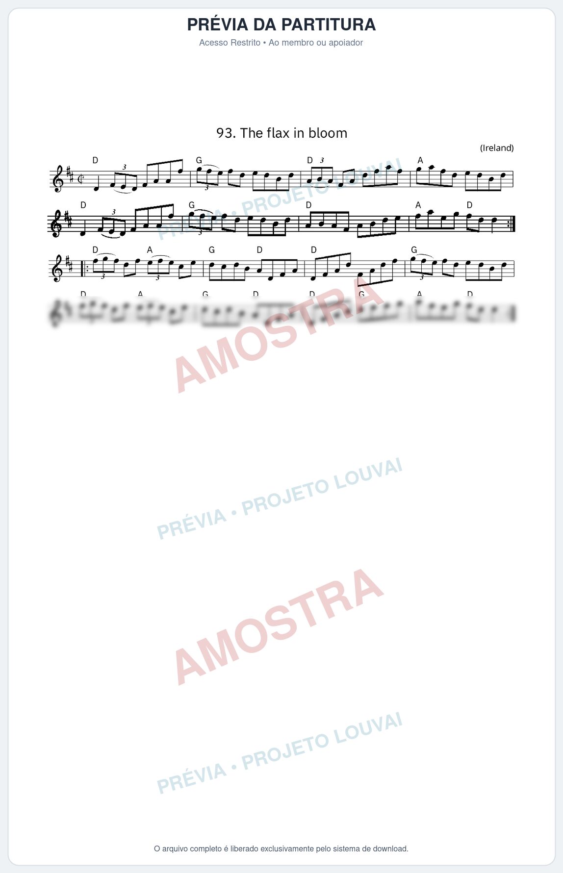 Prévia protegida da primeira página da partitura Partitura da música The flax in bloom - King Street Sessions - Tom D