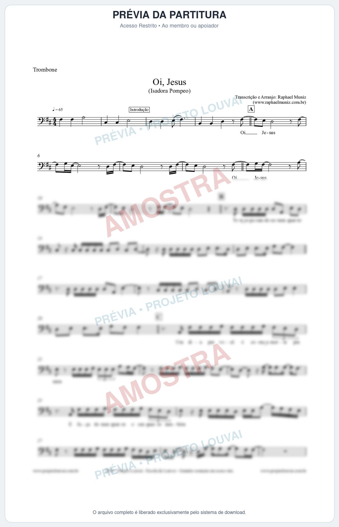 Prévia protegida da primeira página da partitura Partitura para Trombone - Oi Jesus - Isadora Pompeo