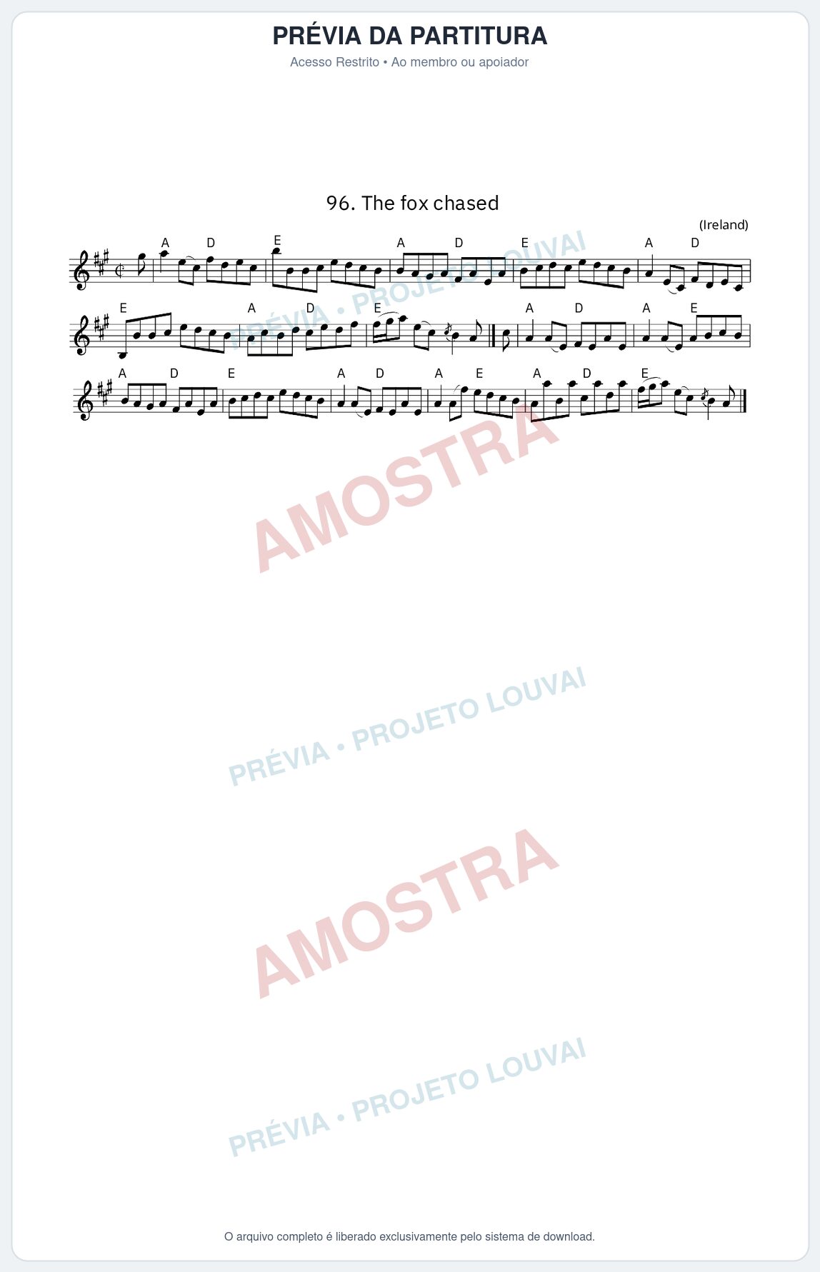 Prévia protegida da primeira página da partitura Partitura da música The fox chased - King Street Sessions - Tom A
