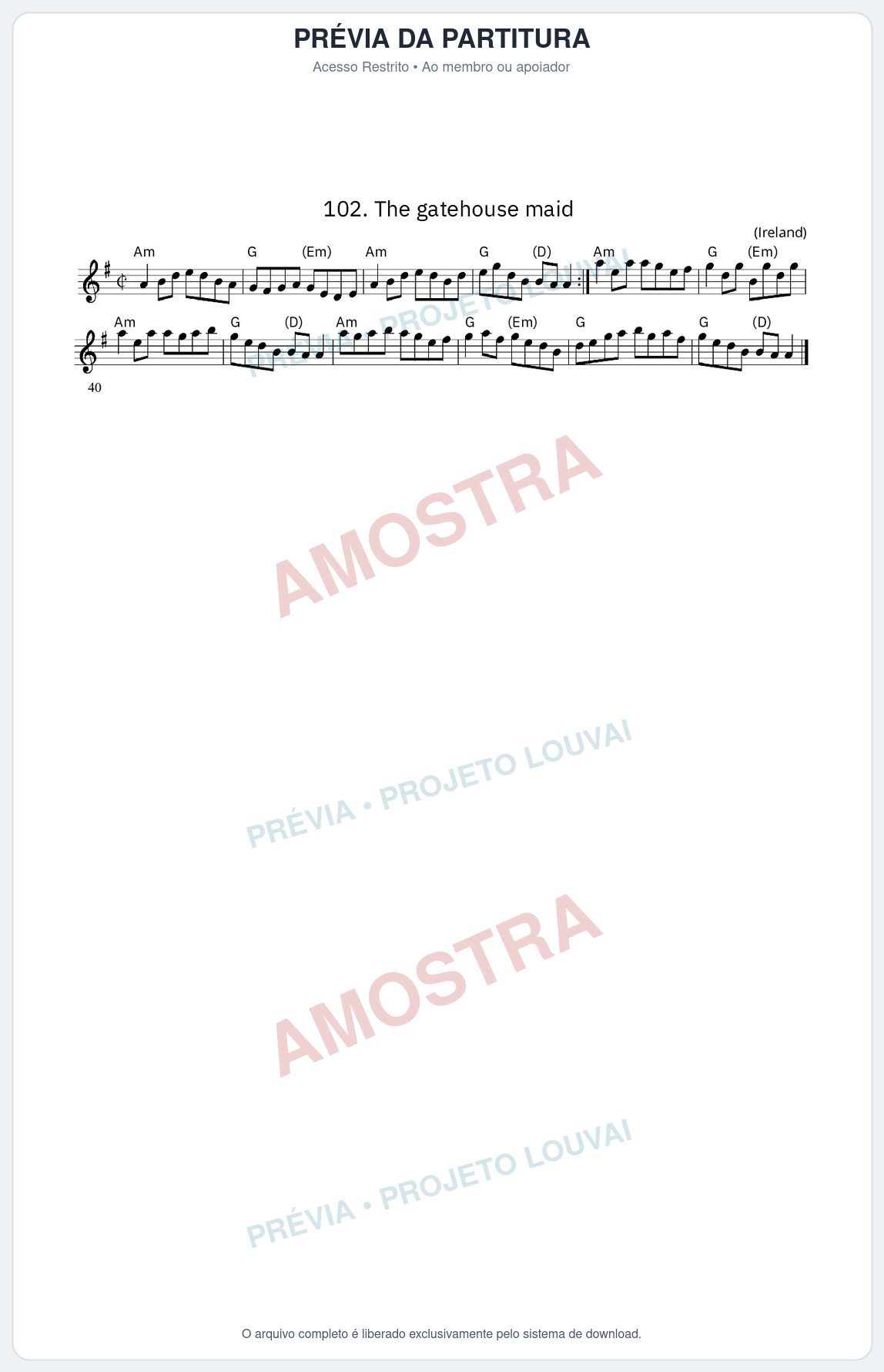 Prévia protegida da primeira página da partitura Partitura da música The gatehouse maid - King Street Sessions - Tom Am