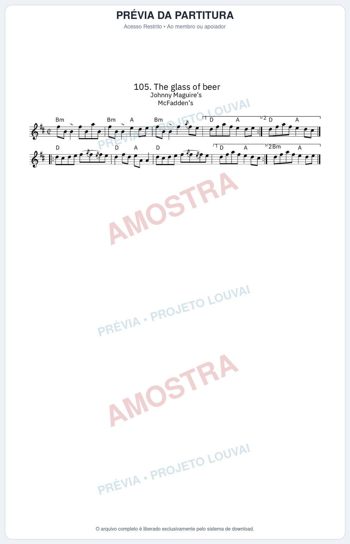 Prévia protegida da primeira página da partitura Partitura da música The glass of beer - King Street Sessions - Tom Bm