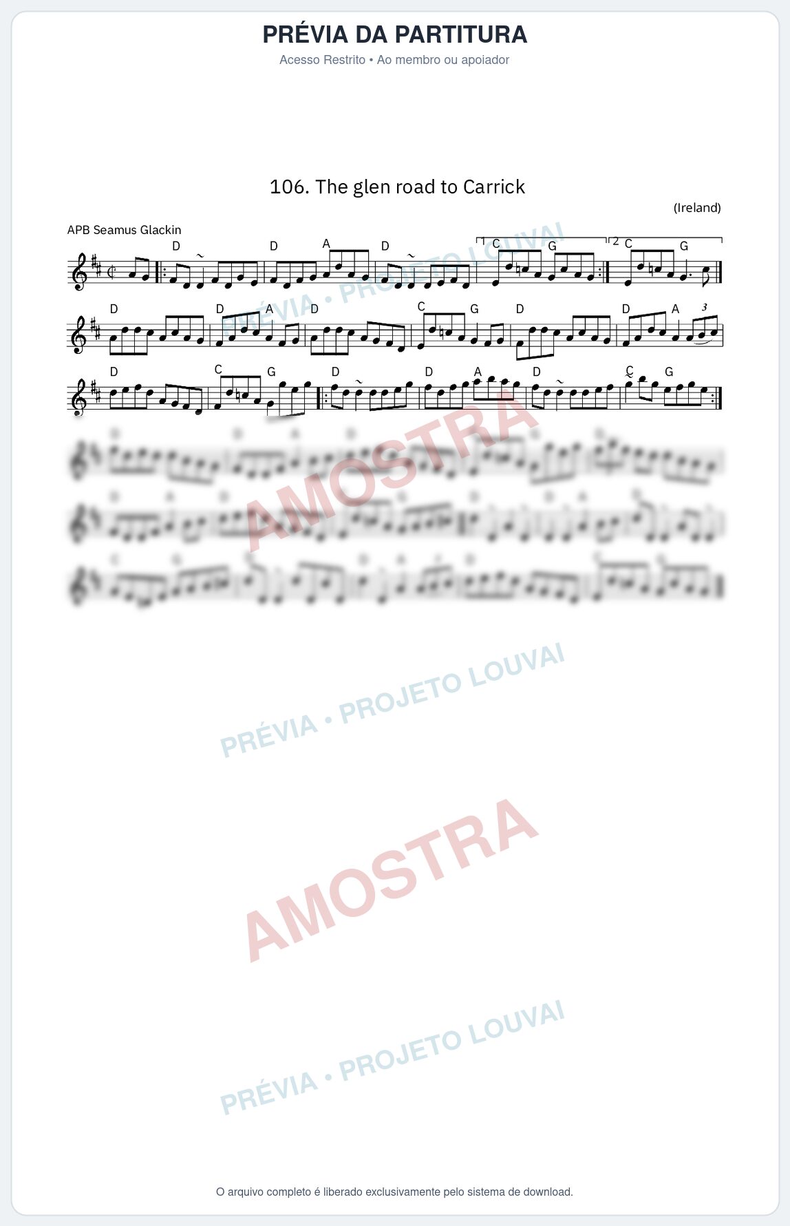 Prévia protegida da primeira página da partitura Partitura da música The glen road to Carrick - King Street Sessions - Tom D