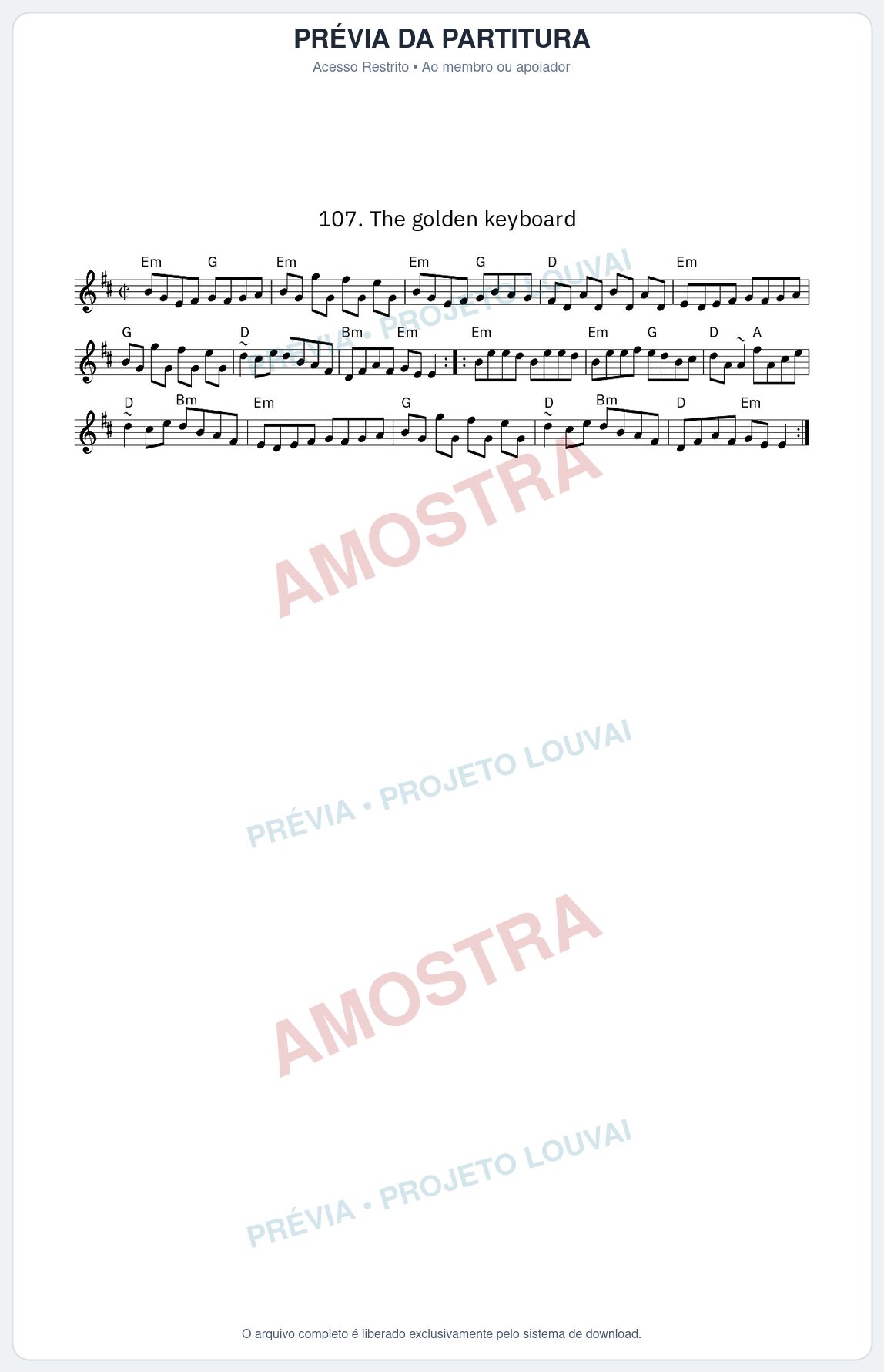 Prévia protegida da primeira página da partitura Partitura da música The golden keyboard - King Street Sessions - Tom Em