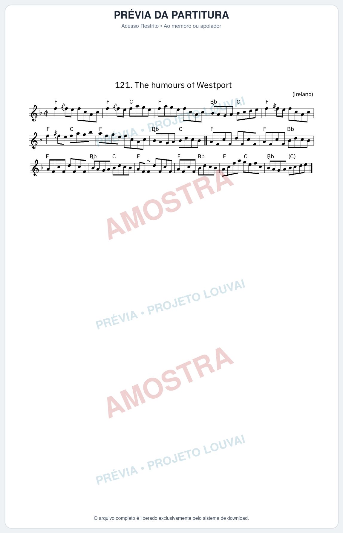 Prévia protegida da primeira página da partitura Partitura da música The humours of Westport - King Street Sessions - Tom F