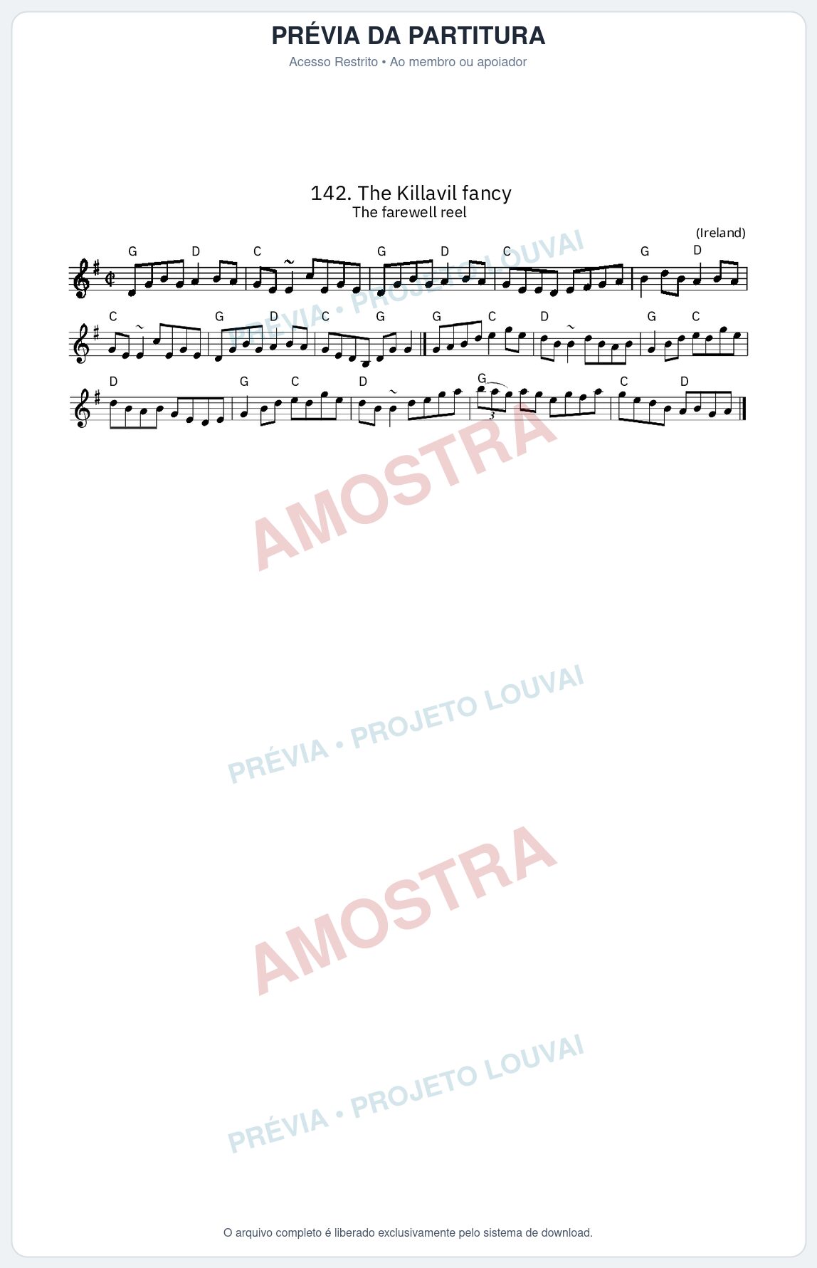 Prévia protegida da primeira página da partitura Partitura da música The Killavil fancy - King Street Sessions - Tom G