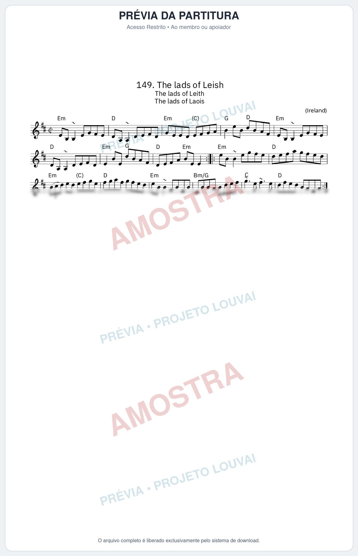 Prévia protegida da primeira página da partitura Partitura da música The lads of Leish - King Street Sessions - Tom Em