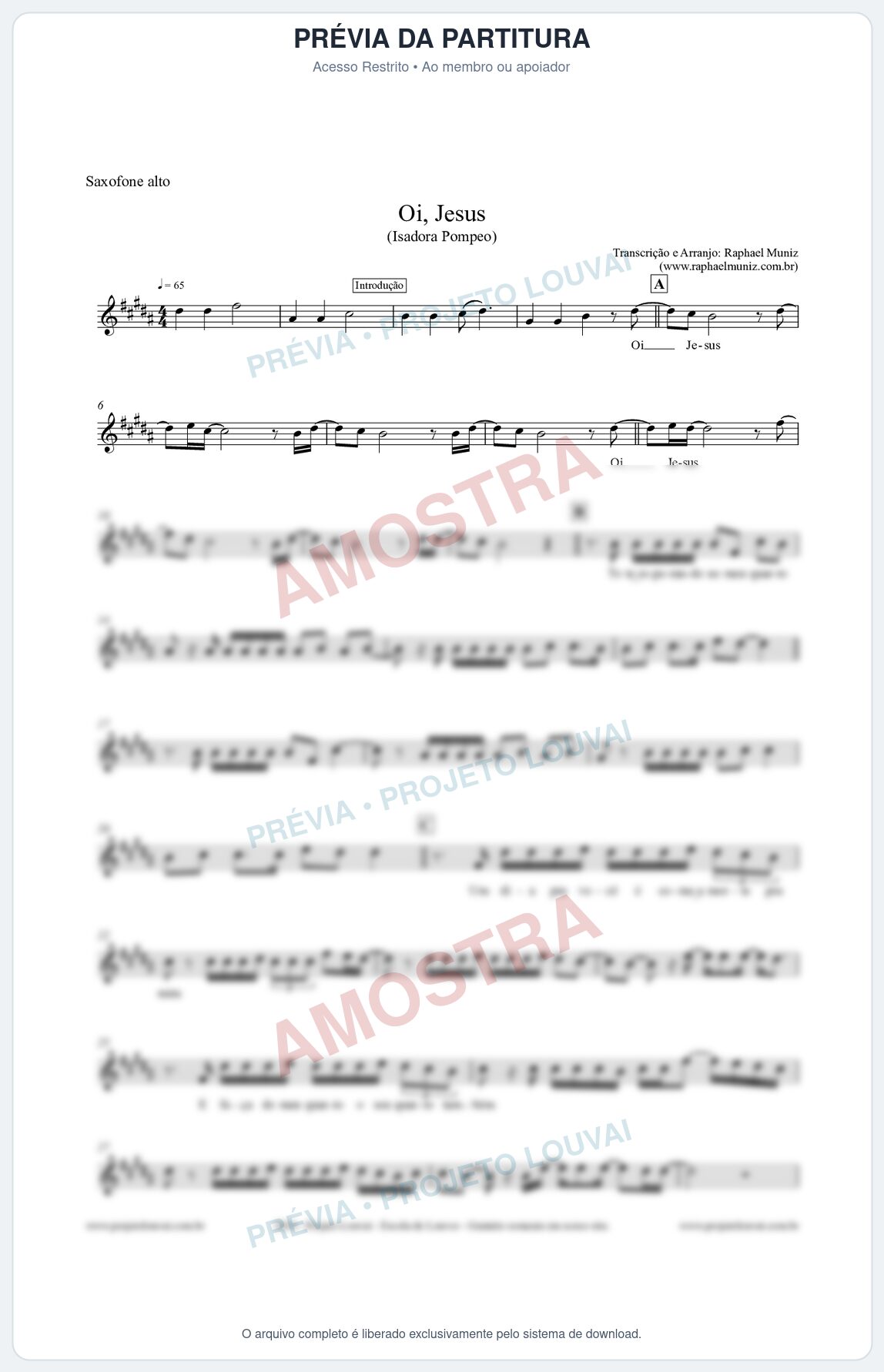 Prévia protegida da primeira página da partitura Partitura para Saxofone Alto - Oi Jesus - Isadora Pompeo