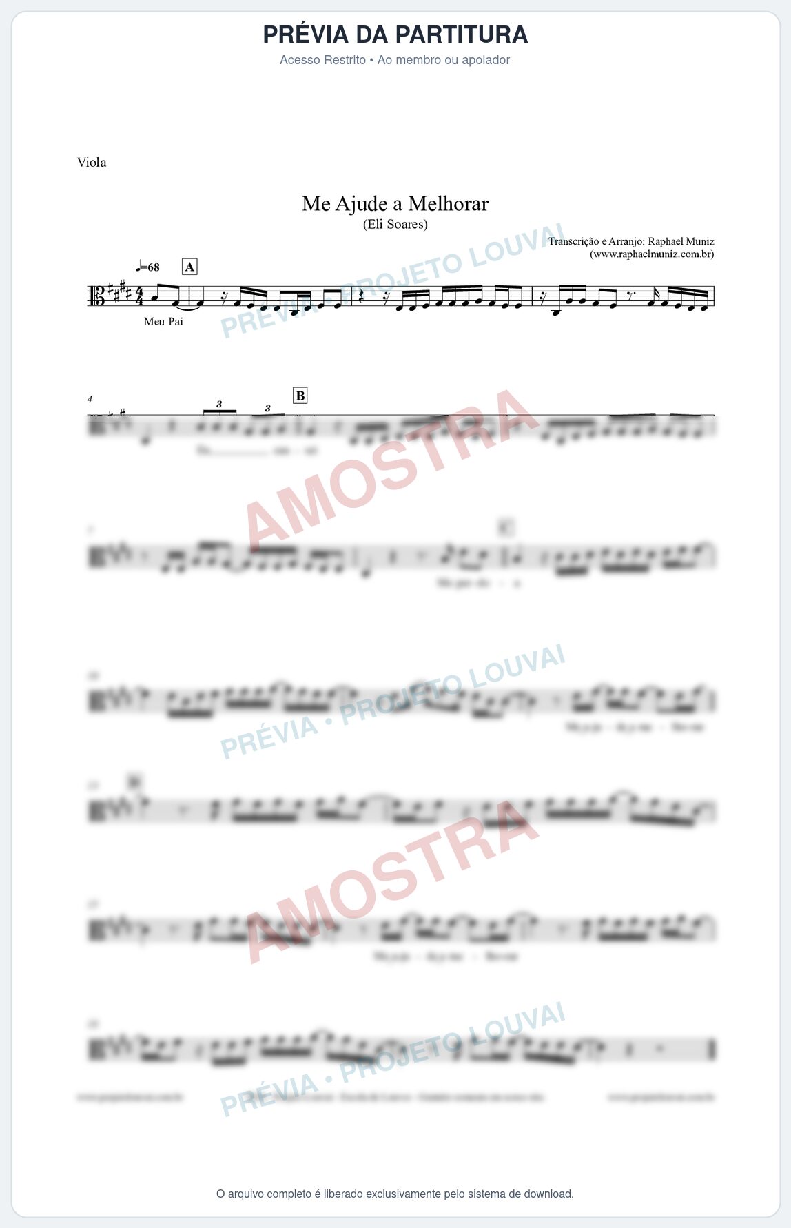 Prévia protegida da primeira página da partitura Partitura para Viola - Me Ajude a Melhorar - Eli Soares