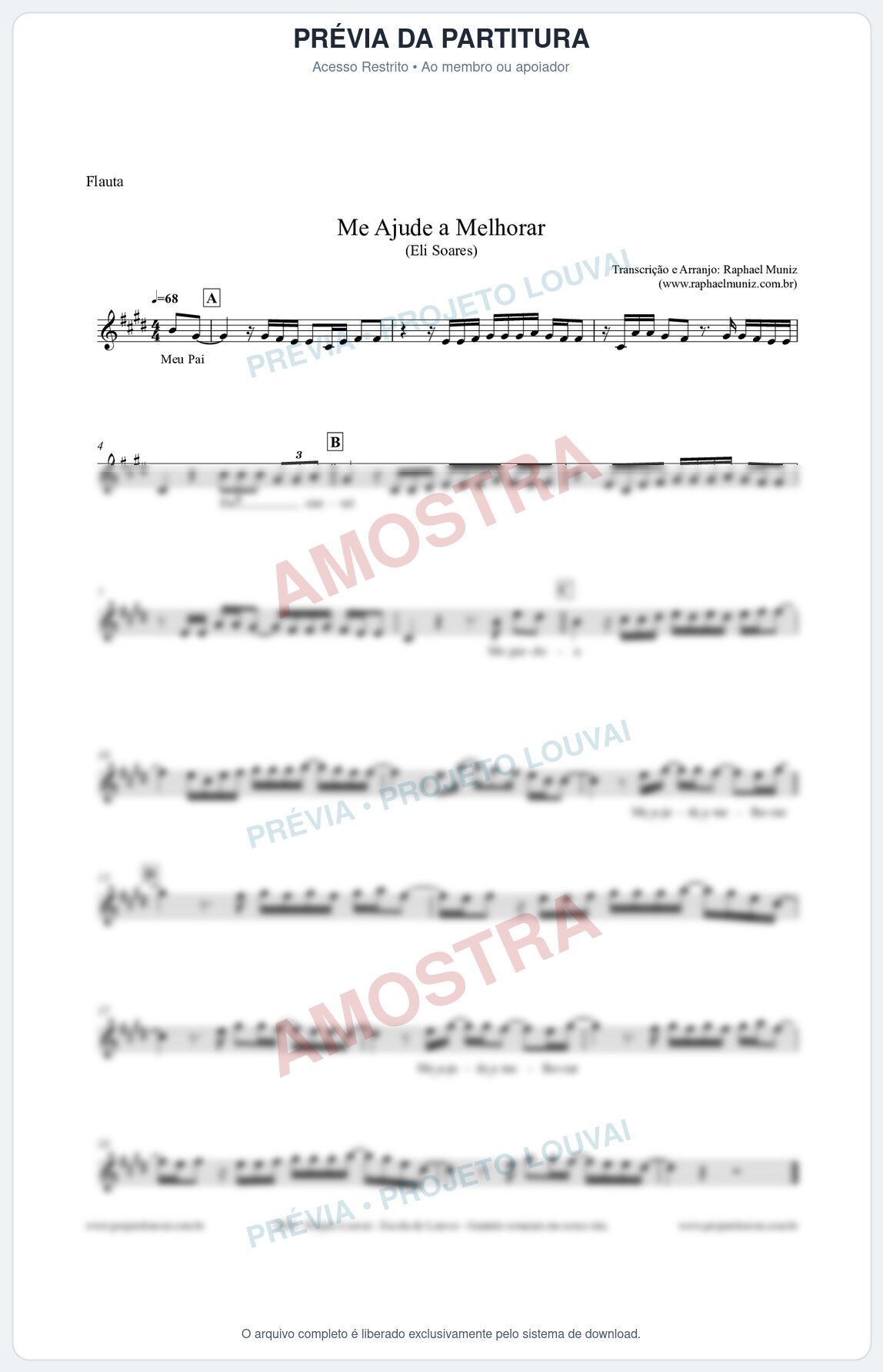 Prévia protegida da primeira página da partitura Partitura para Flauta Transversal - Me Ajude a Melhorar - Eli Soares