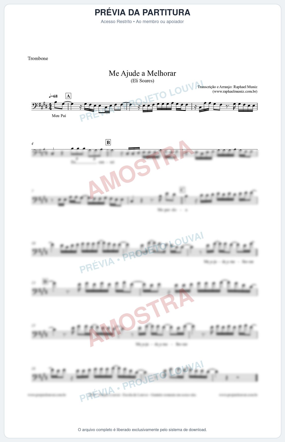 Prévia protegida da primeira página da partitura Partitura para Trombone - Me Ajude a Melhorar - Eli Soares