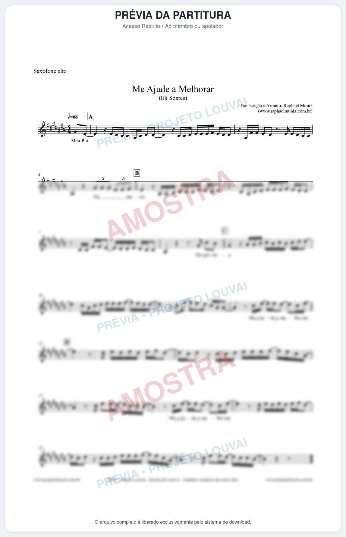 Prévia protegida da primeira página da partitura Partitura para Saxofone Alto - Me Ajude a Melhorar - Eli Soares
