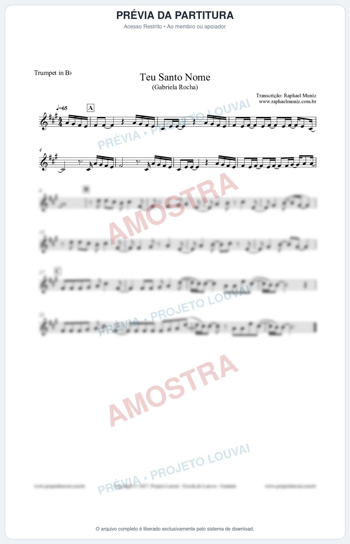 Prévia protegida da primeira página da partitura Partitura para Trompete - Teu Santo Nome - Gabriela Rocha