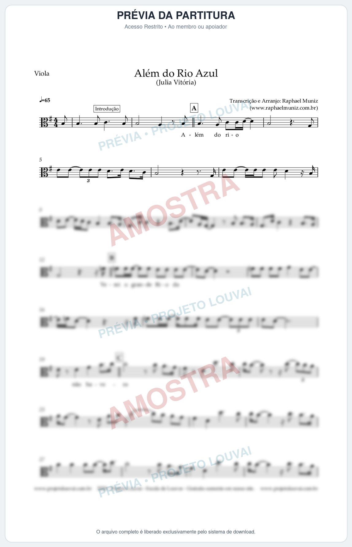 Prévia protegida da primeira página da partitura Partitura para Viola - Além do Rio Azul - Julia Vitoria