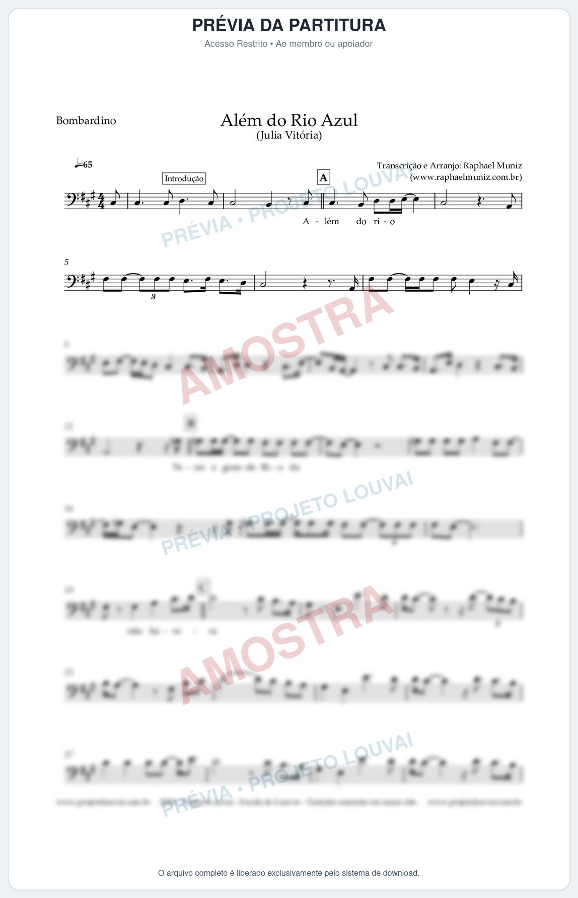 Prévia protegida da primeira página da partitura Partitura para Bombardino - Além do Rio Azul - Julia Vitoria