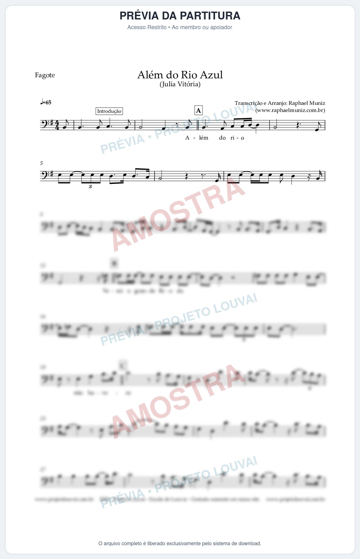 Prévia protegida da primeira página da partitura Partitura para Fagote - Além do Rio Azul - Julia Vitoria