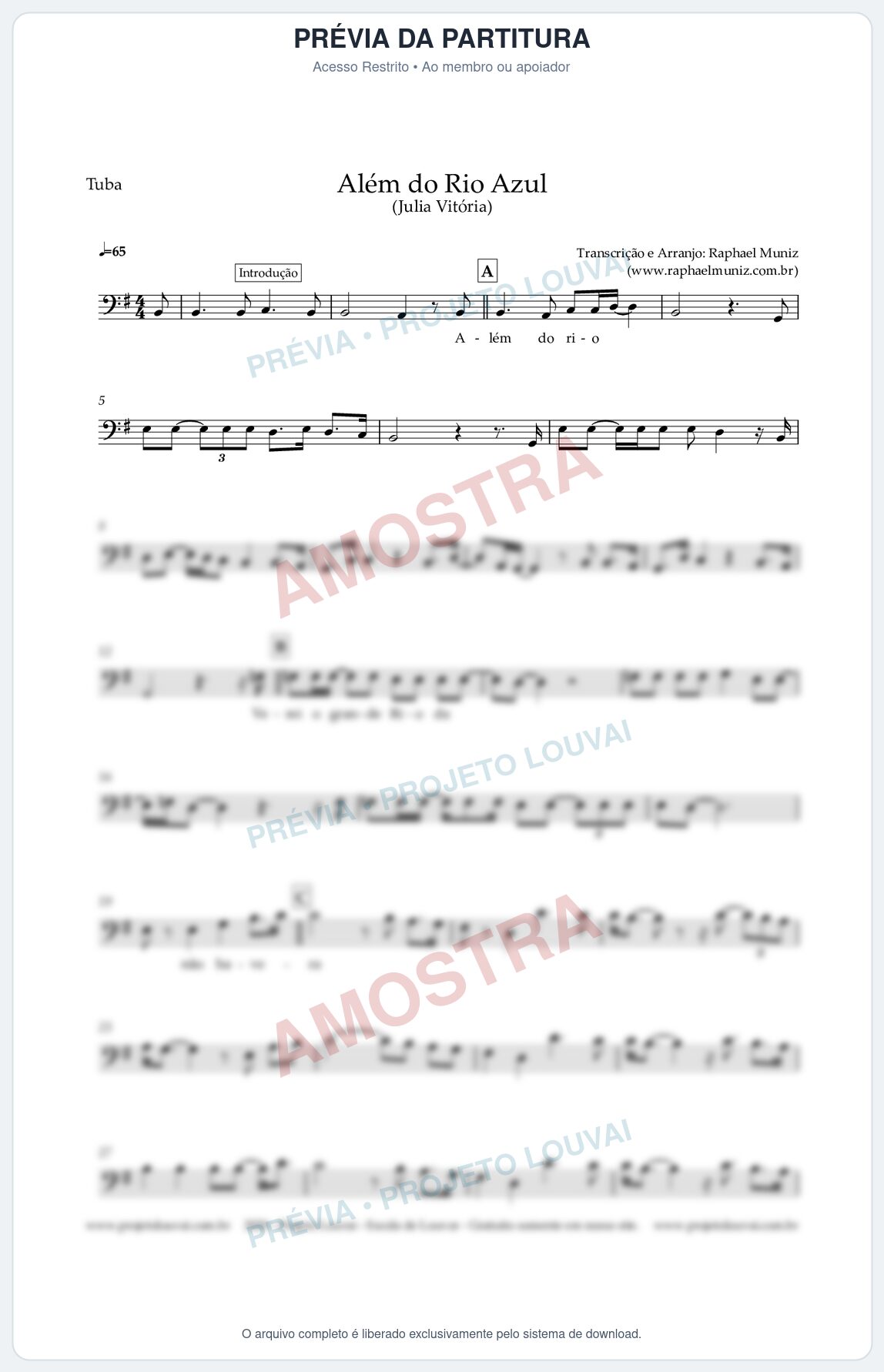 Prévia protegida da primeira página da partitura Partitura para Tuba em Dó - Além do Rio Azul - Julia Vitoria