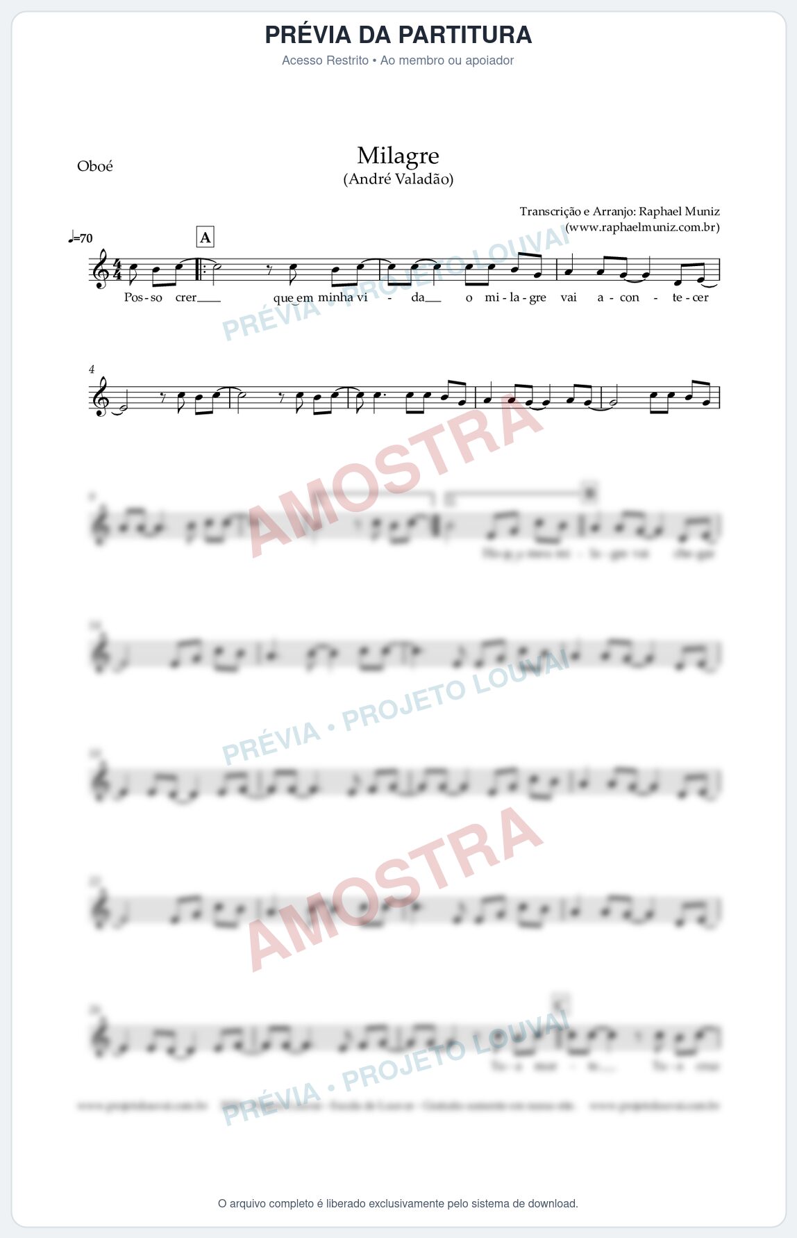Prévia protegida da primeira página da partitura Partitura para Oboé - Milagre - André Valadão