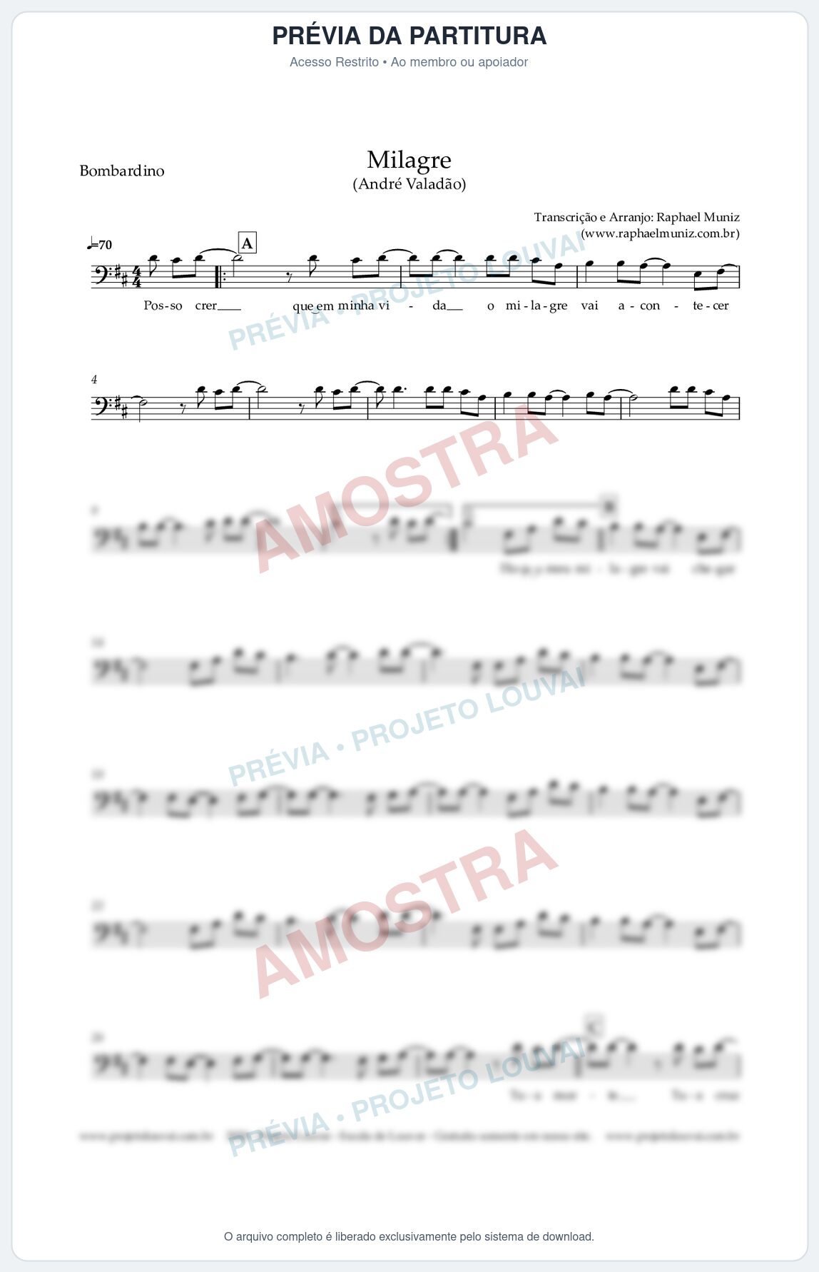 Prévia protegida da primeira página da partitura Partitura para Bombardino - Milagre - André Valadão