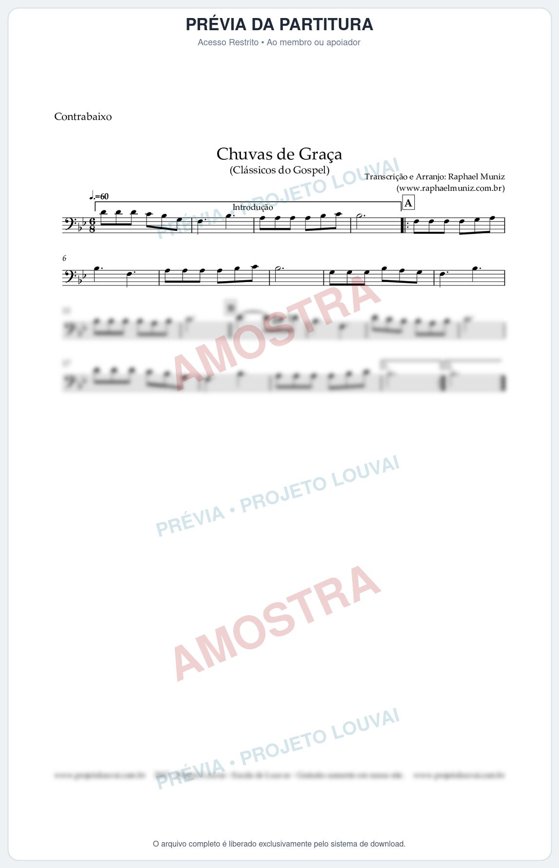 Prévia protegida da primeira página da partitura Partitura para Contrabaixo Acústico - Chuvas de Graças - Harpa Cristã nº1 - Clássicos do Gospel