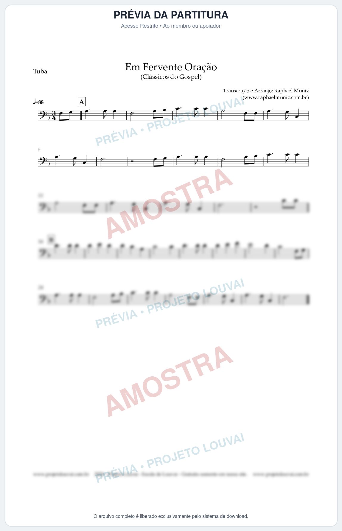 Prévia protegida da primeira página da partitura Partitura para Tuba em Dó - Em Fervente Oração - Harpa Cristã nº 577  - Clássicos do Gospel