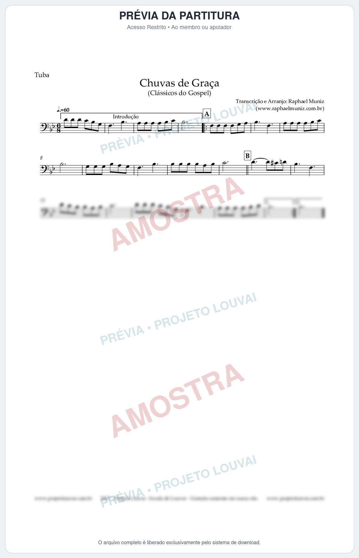 Prévia protegida da primeira página da partitura Partitura para Tuba em Dó - Chuvas de Graça - Harpa Cristã nº1 - Clássicos do Gospel