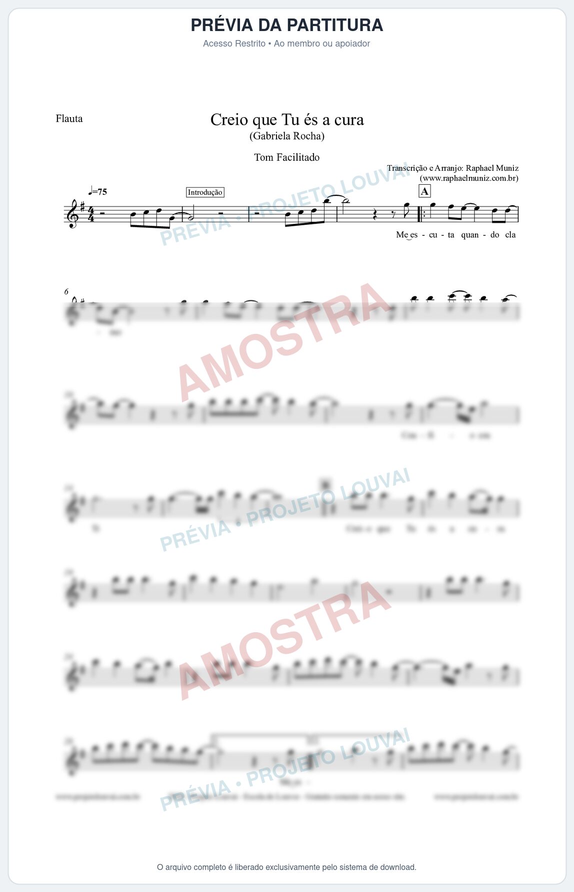 Prévia protegida da primeira página da partitura Partitura para Flauta Transversal - Creio que Tu És a Cura (Tom Facilitado) - Gabriela Rocha