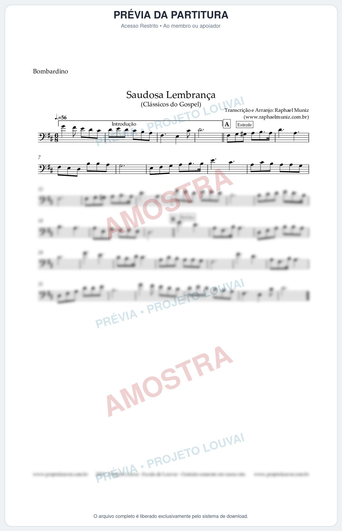 Prévia protegida da primeira página da partitura Partitura para Bombardino - Saudosa Lembrança - Harpa Cristã nº 2 - Clássicos do Gospel
