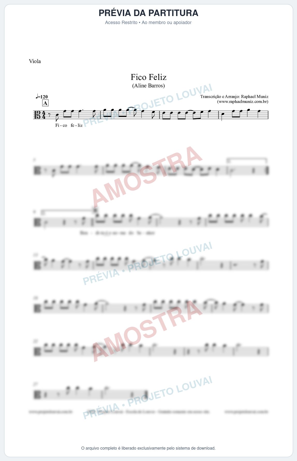 Prévia protegida da primeira página da partitura Partitura para Viola - Fico Feliz - Aline Barros